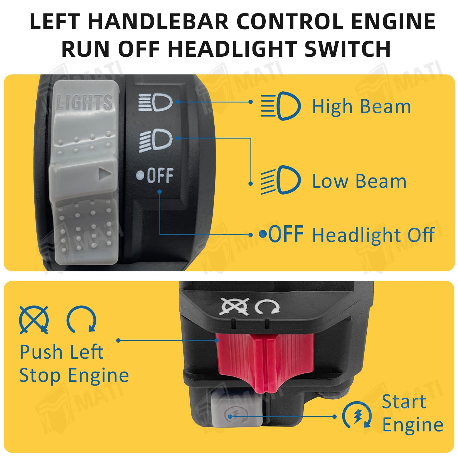 M Mati Left Handlebar Control Engine Start Run Off Headlight Switch For Yamaha Big Bear 350 Warrior 350 Moto-4 225/250/350 Pro-4 Terra Pro Yfm225/250/350 Yfp350 Yfu59V-83973-09-00