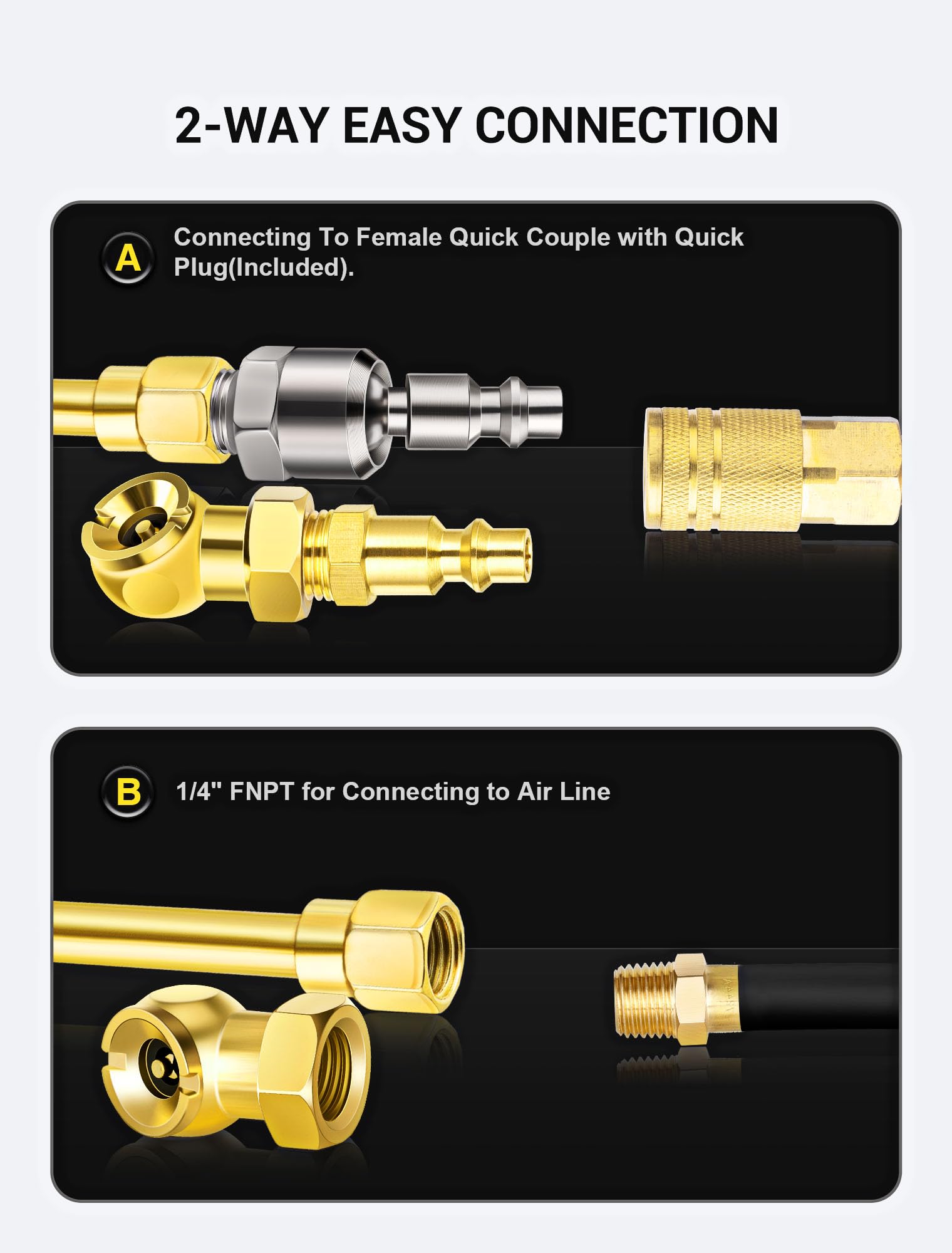 5-Pack 360 Swivel Dual Head Air Chuck Kit, 1/4'' Female Npt Closed Ball Tire Chuck With Standard Brass Quick Plug,2-Way Connecti