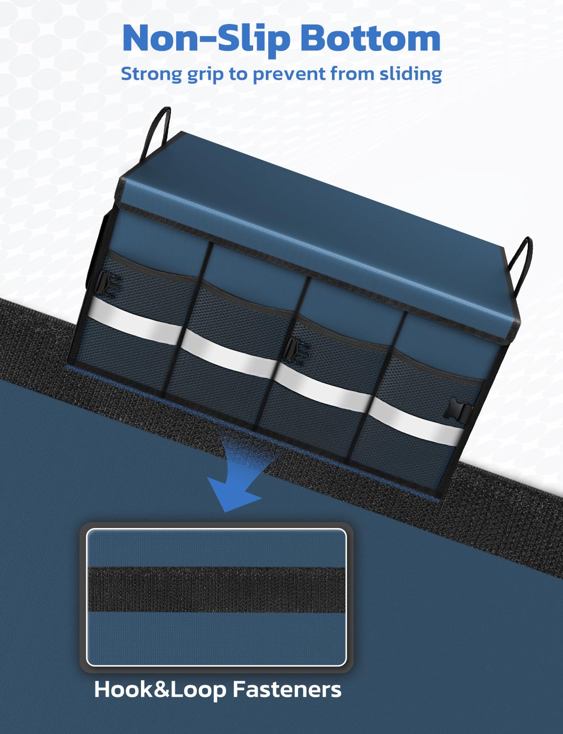 Oasser Car Trunk Organizer Collapsible Multi Compartments Trunk Organizer For Suv With Foldable Cover Reflective Strip (Standard