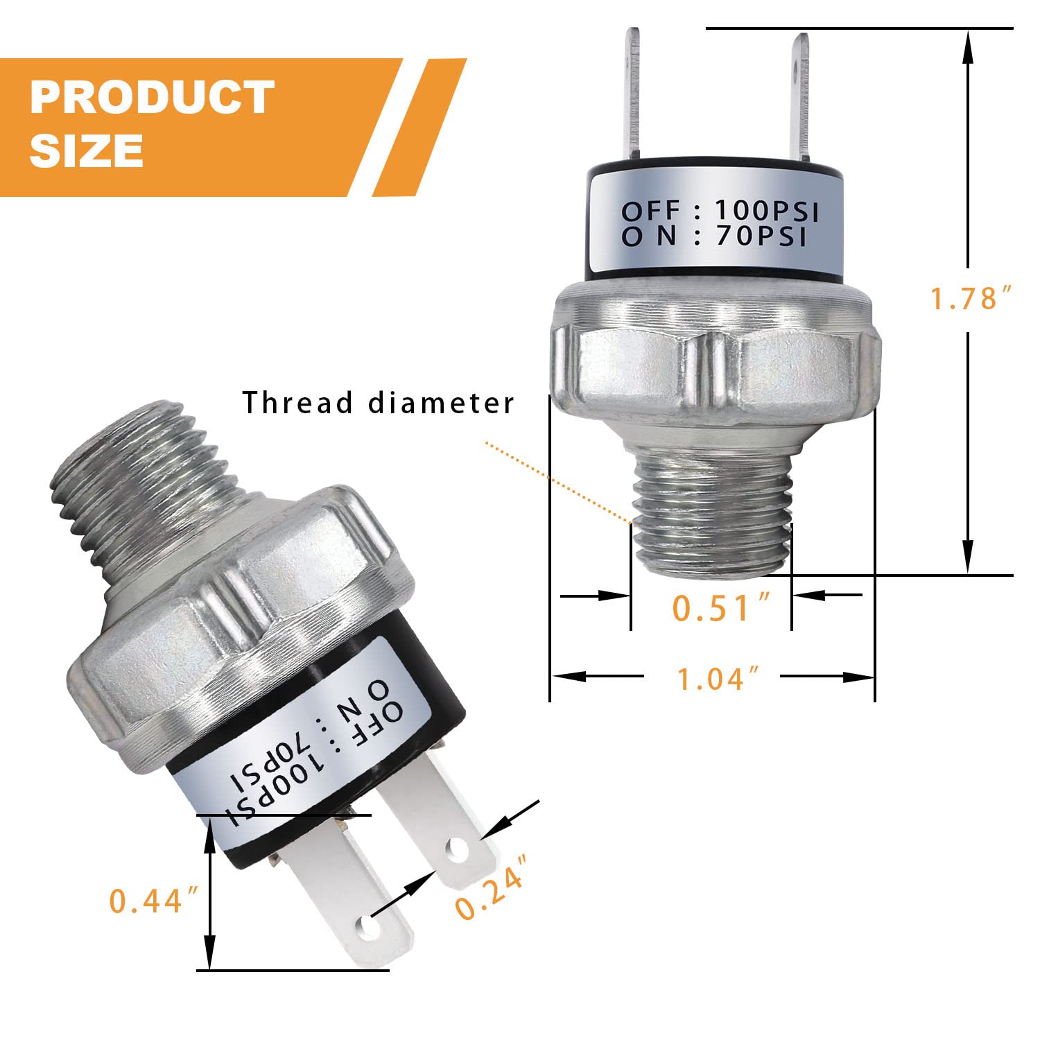 Mankk Air Pressure Switch 70-100 Psi Thread 1/4''Npt 24V 12V Dc Air Compressor Pressure Switch For Air Horn Train 70-100-1/4''Np