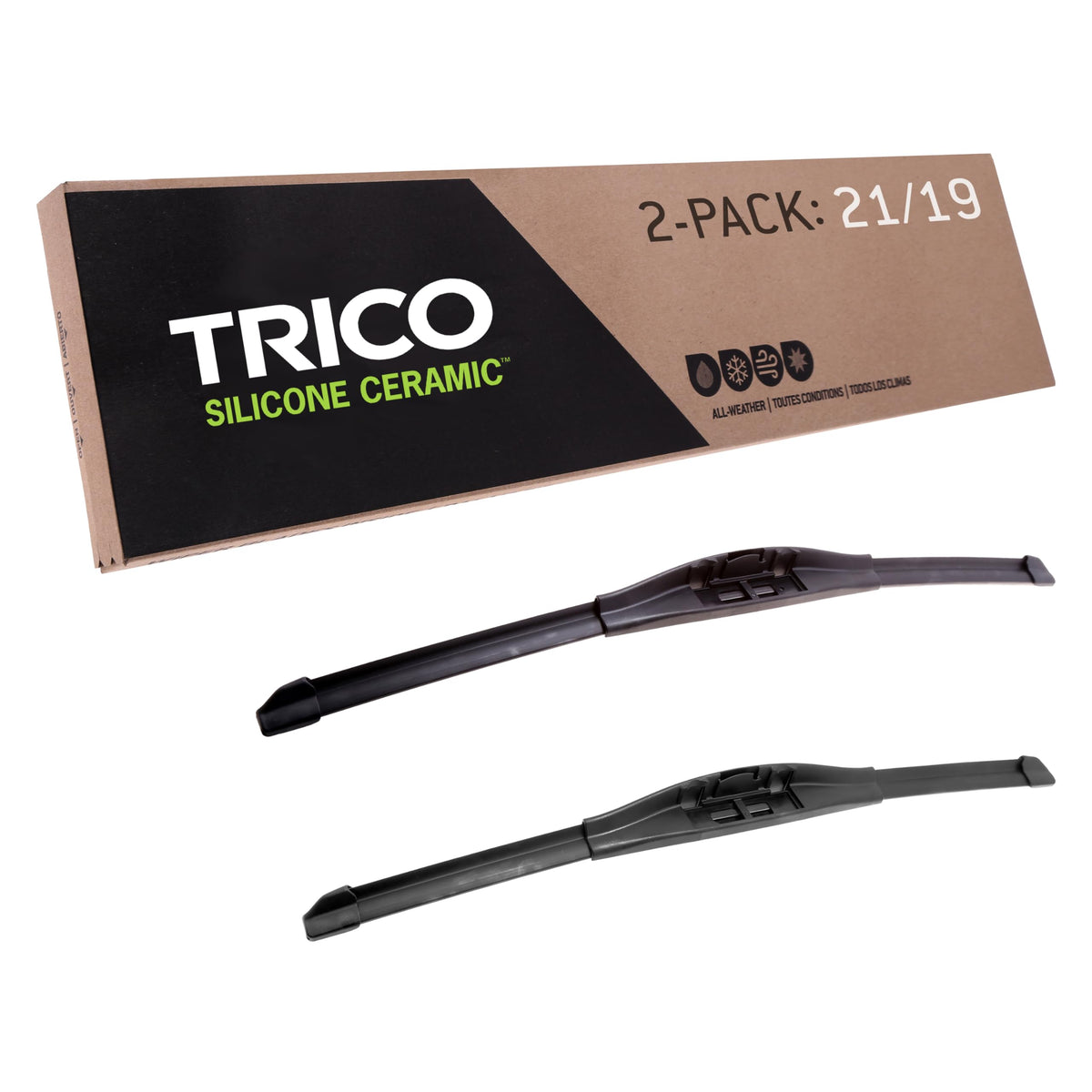 Trico Silicone Ceramic Coated 21'' + 19'' Super Premium Automotive Replacement Windshield Wiper Blades (Set Of 2), Passenger And