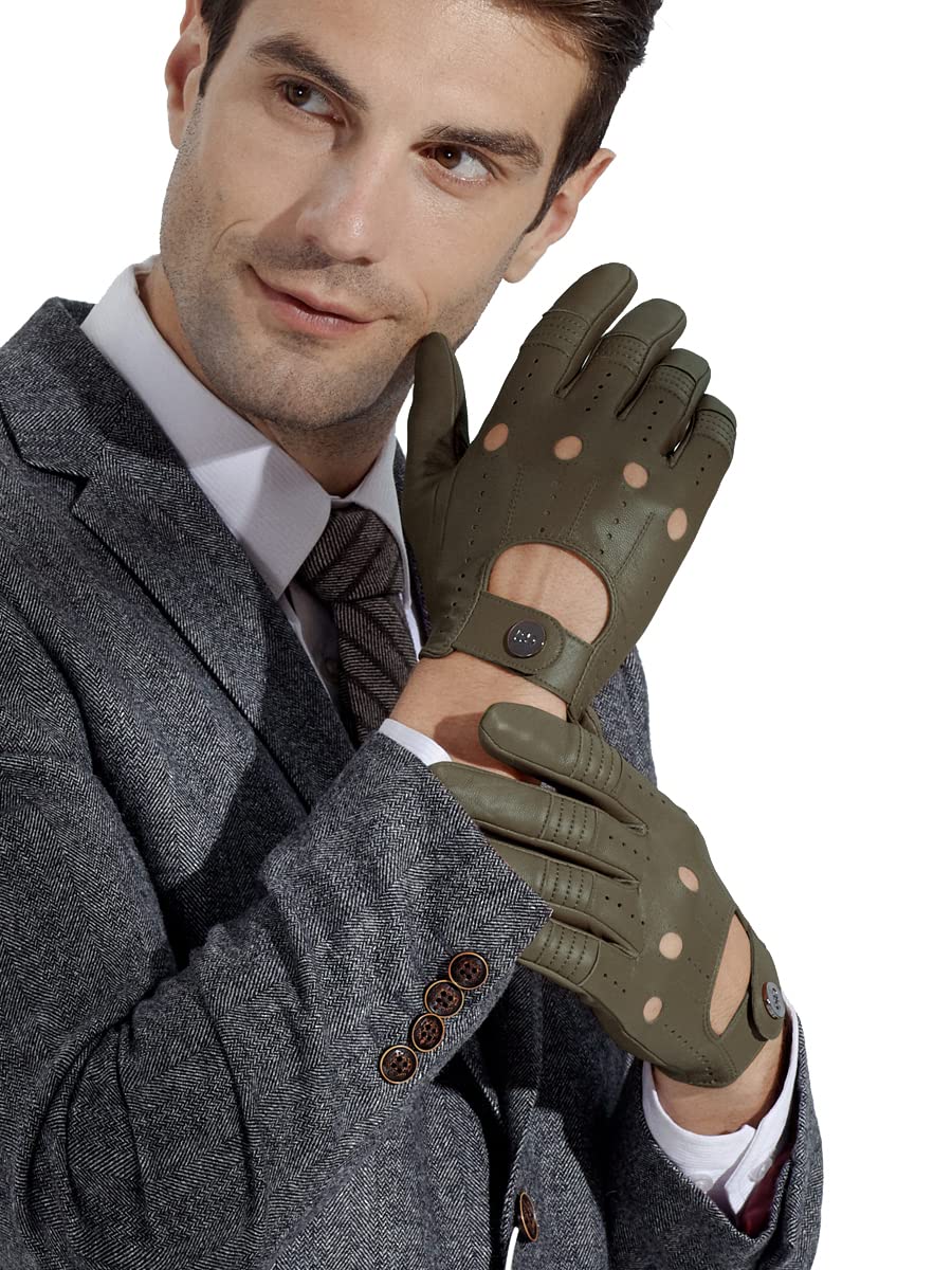 Gsg Men Genuine Leather Gloves Army Green Unlined Biking Touchscreen Driving Gloves Medium,Army Green Palm Hole