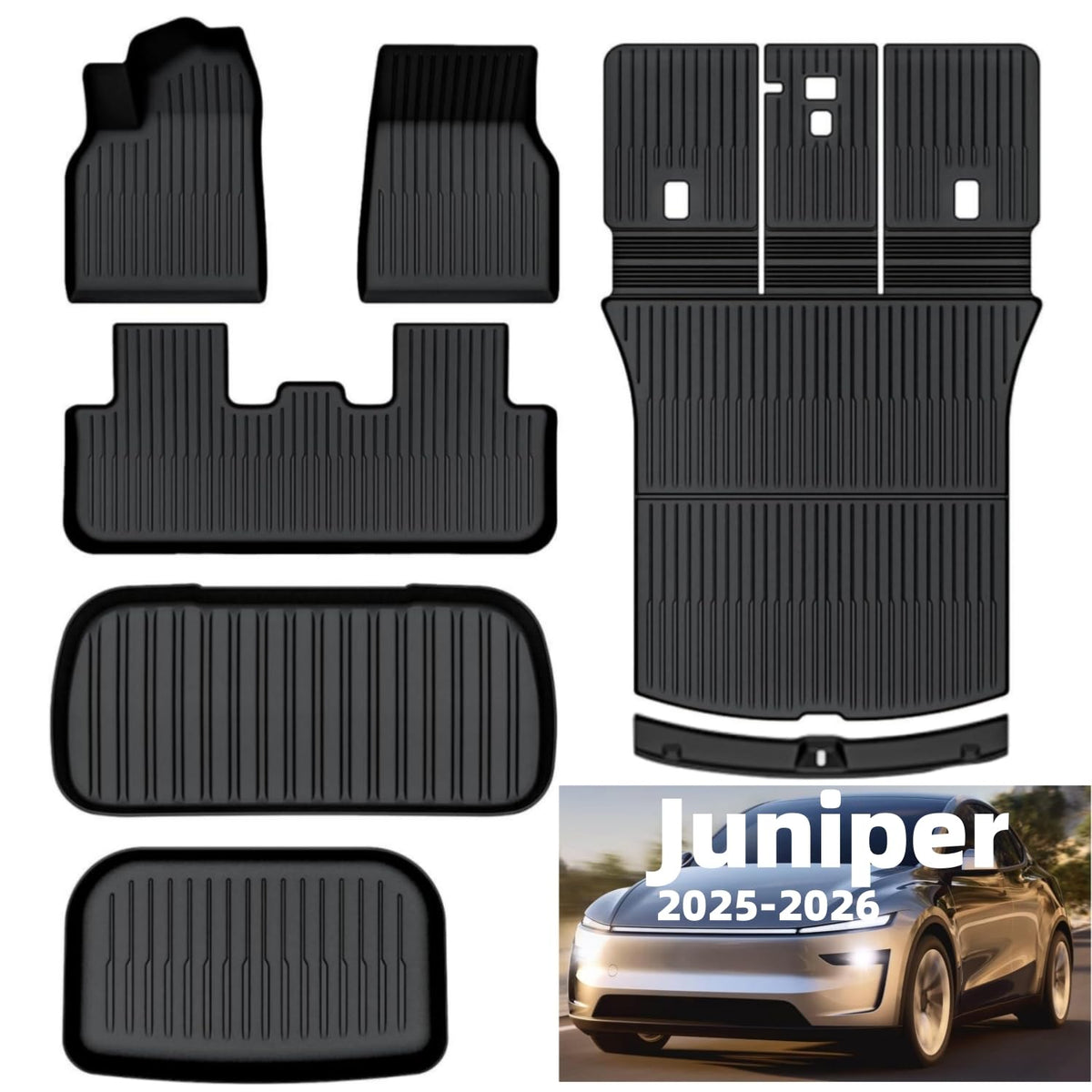 Floor Mats for 2025 2026 New Tesla Model Y Juniper 5-Seater Full Coverage Protection All-Weather TPE Cargo Liners Non-Slip Front
