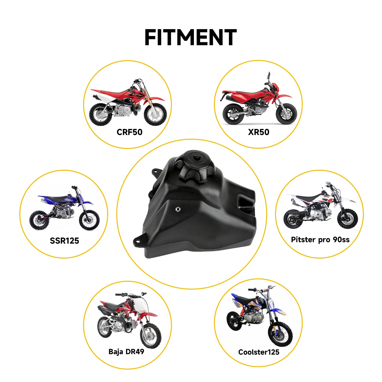 Hiaors Gas Fuel Tank For Crf50 Xr50 50Cc 70Cc 90Cc 110Cc 125Cc Ssr Taotao Chinese Pit Dirt Bike Baja Dr49 Coolster Kayo Roketa Pitster Pro 90Ss Piranha Sdg 107 Thumpstar Bse Stomp Atomik Parts