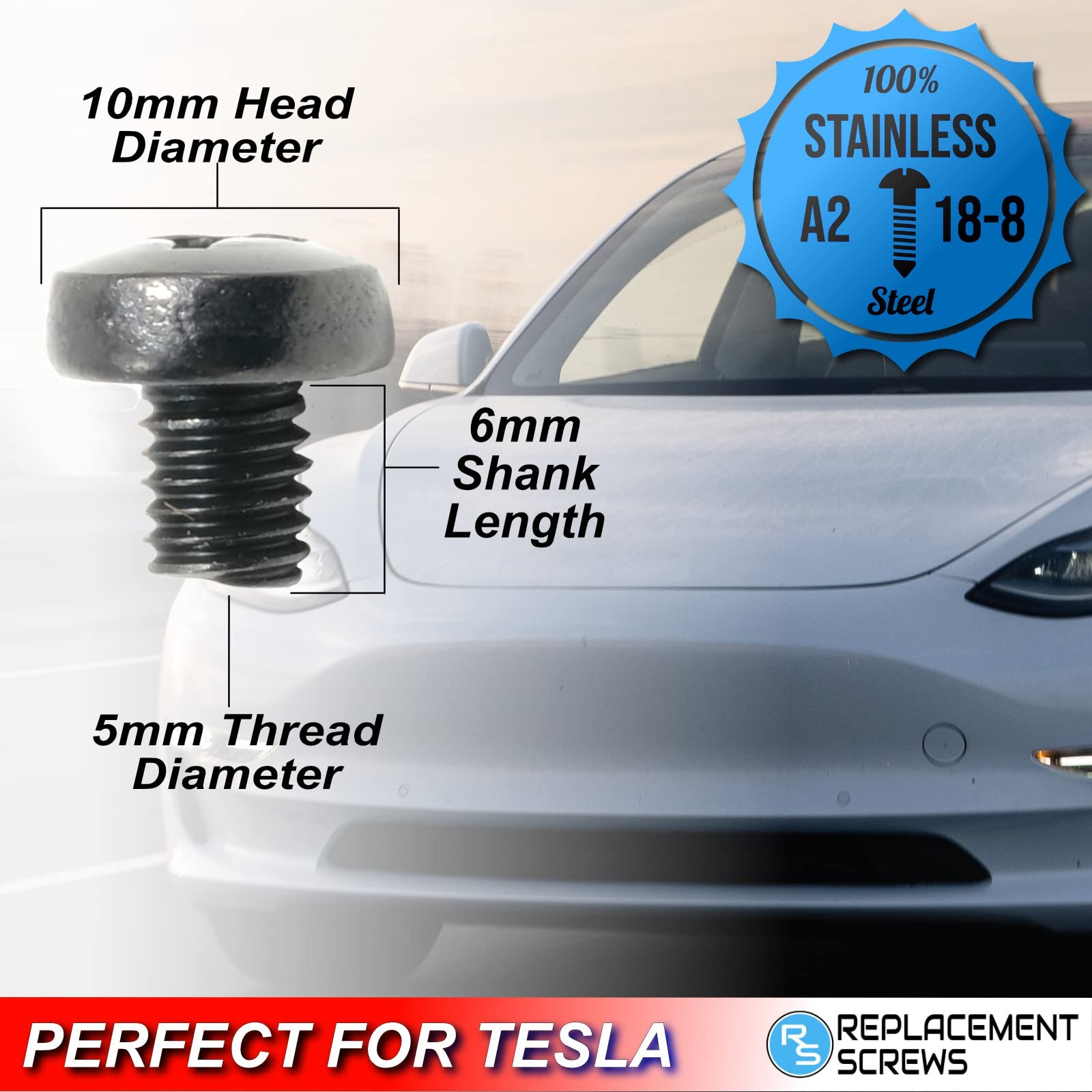 Replacementscrews Rear License Plate Screws Compatible With Tesla Model 3 (M3) - Stainless Steel - Black Oxide - Standard Length (Pack Of 4)