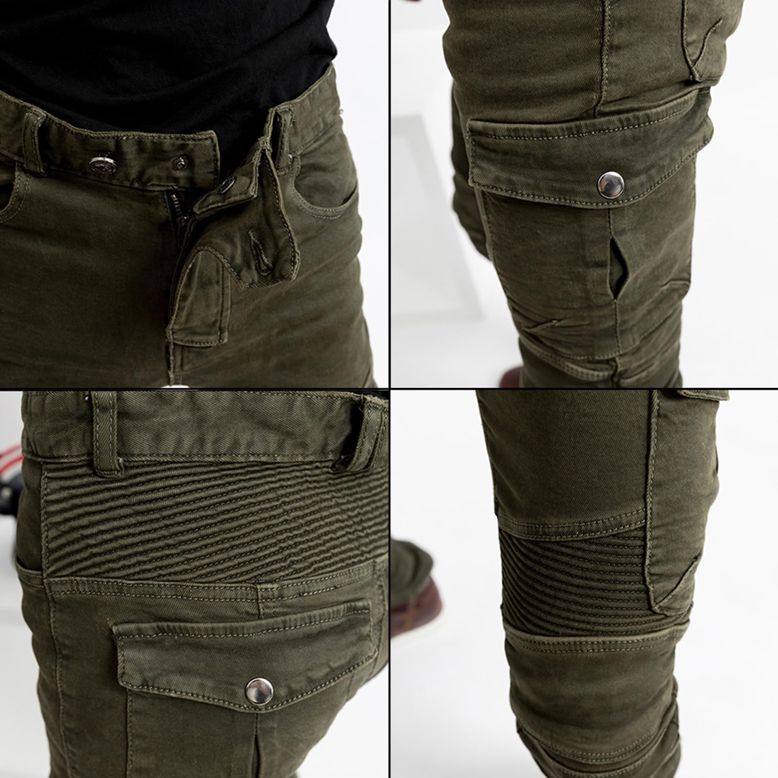 LOMENG Motorcycle Riding Pants Motorcycle Jeans Slim Fit with CE Knee Hip Removable Protectors Armor for Women Green L 32