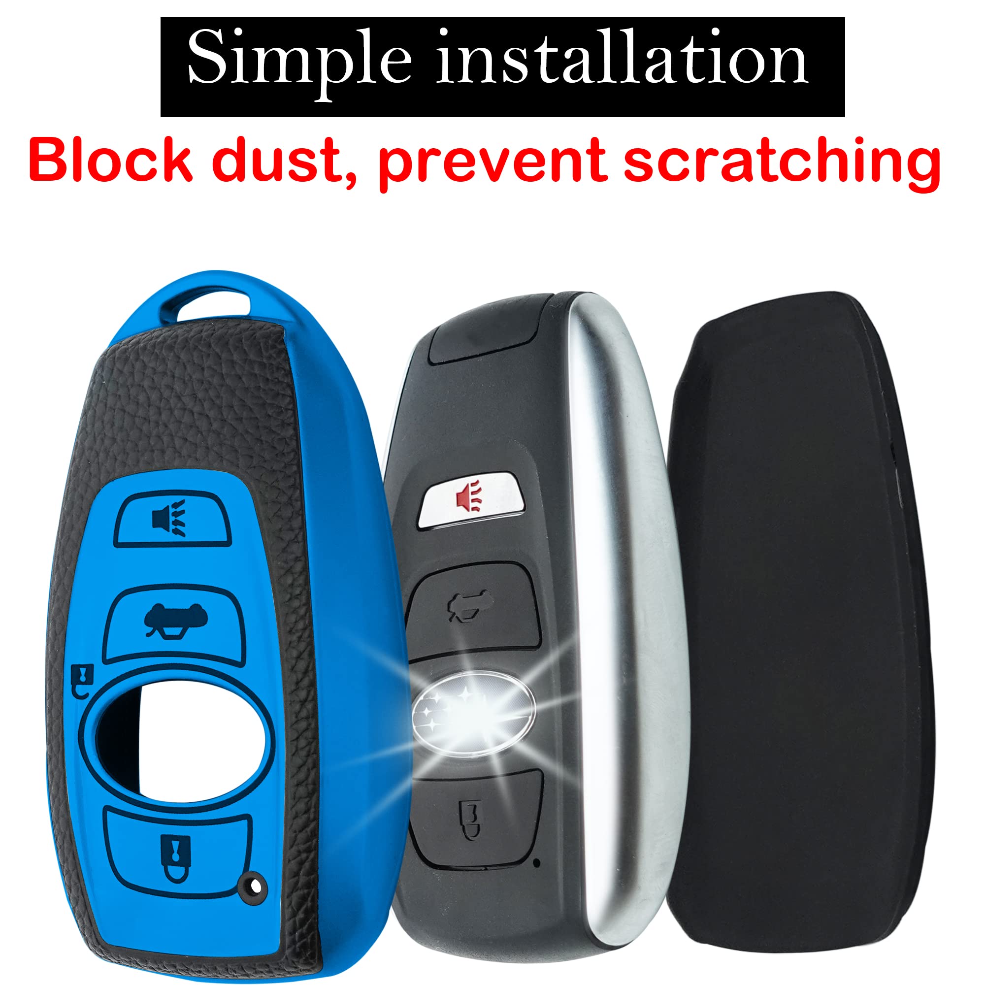 Kirsnda For Subaru Key Fob Cover Case With Keychain,Texture Soft Tpu Key Case/Skin,4-Buttons Fit Brz Legacy Outback Ascent Crosstrek Forester Wrx Remote Key Vehicle Accessories(Blue)