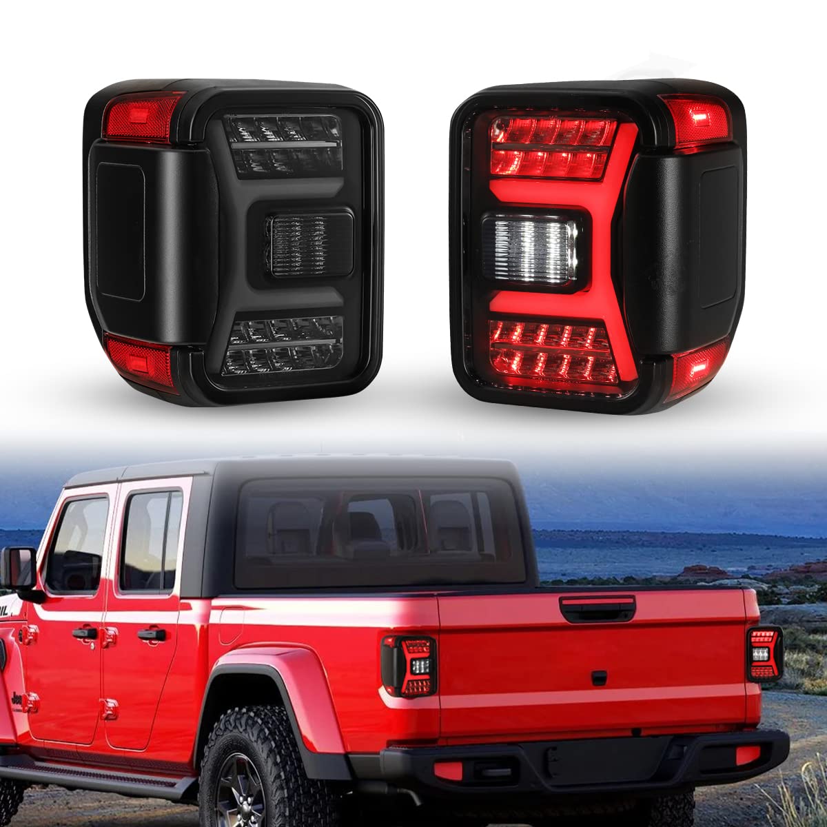 Nixon Offroad Tail Lights For Jeep Gladiator Jt 2018-2023 Tail Lamps Sequential Led Rear Lights Car Rear Lamps Assembly Replacement 1Pair (Matte Black Housing/Smoke Lens)