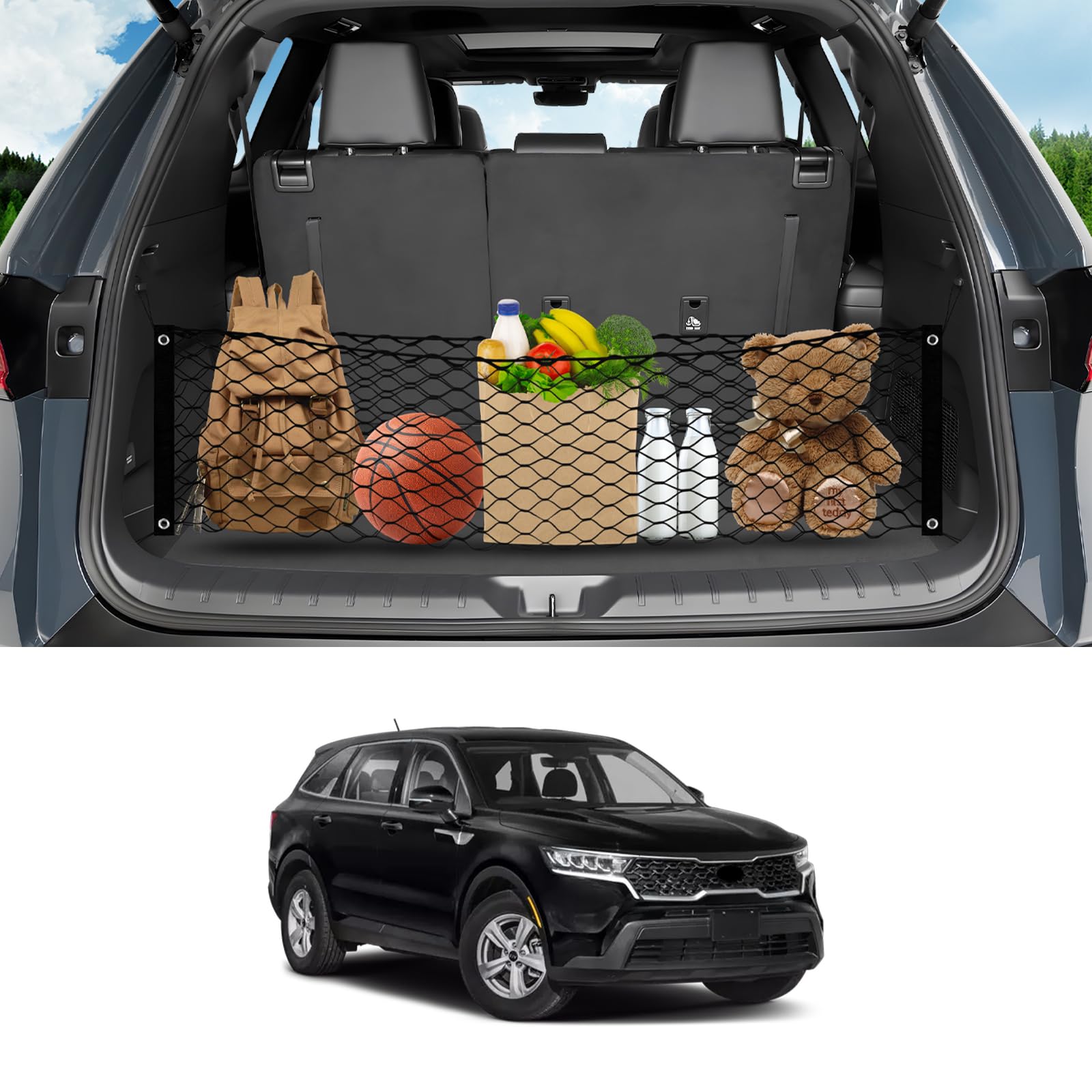 Karltys Envelope Style Cargo Net For 2014-2024 2025 Kia Sorento, Heavy Duty Rear Trunk Mesh Cargo Net For 2025 Sorento Accessori