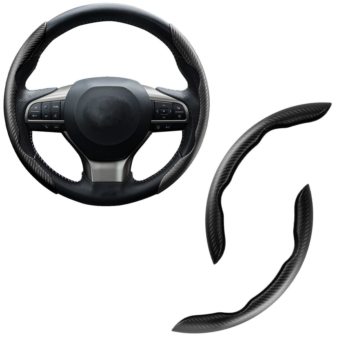 Amiss Car Carbon Fiber Anti-Skid Steering Wheel Cover, Segmented Steering Wheel Protector, Butterfly Cover, Universal 99% Car Wh