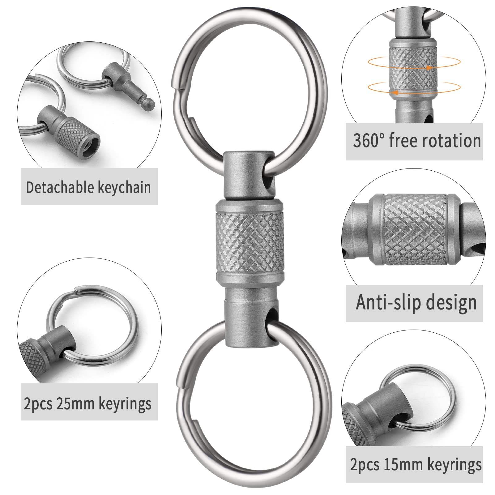 Fegve Titanium Quick Release Swivel Keychain, Pull Apart Detachable Keychain Heavy Duty Car Key Holder With Stainless Steel Key