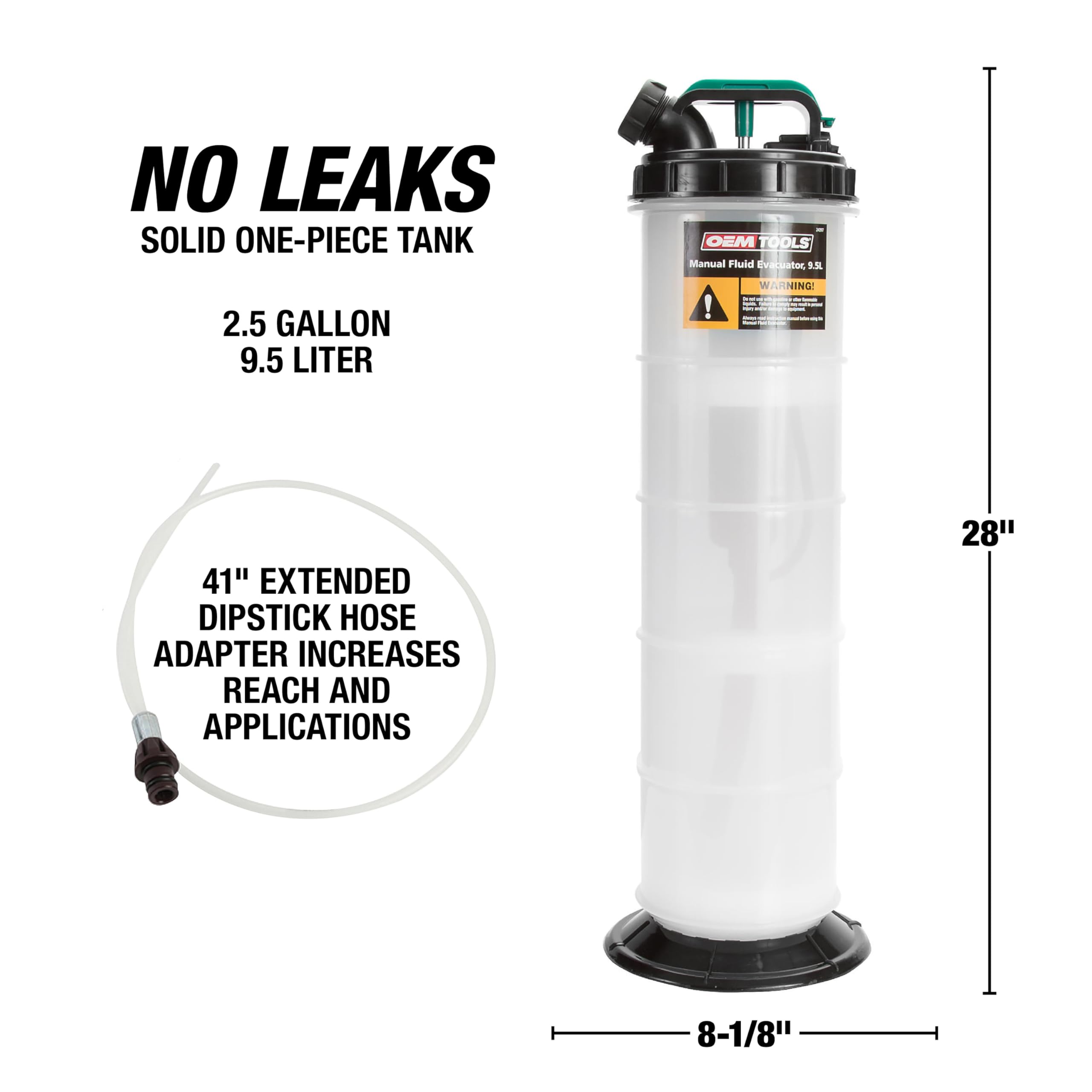 OEMTOOLS 24397 10 Quarts (2.5 Gallons) Manual Fluid Extractor, Oil Extractor Pump, Transmission Fluid Pump, Oversized Handle Man