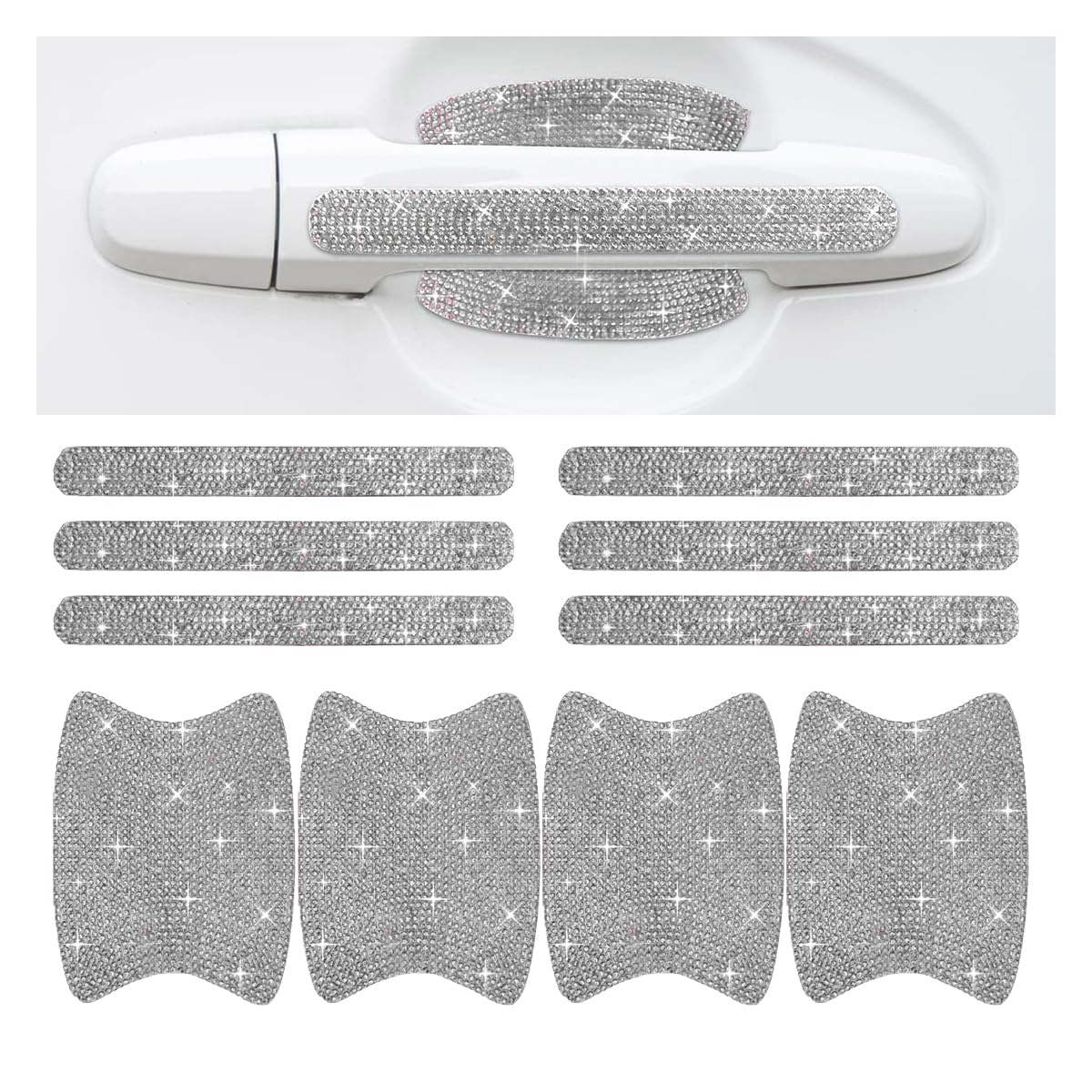 Bling Rhinestone Car Decor - Anti-Scratch Protective Cover, Universal Fit, Shiny White