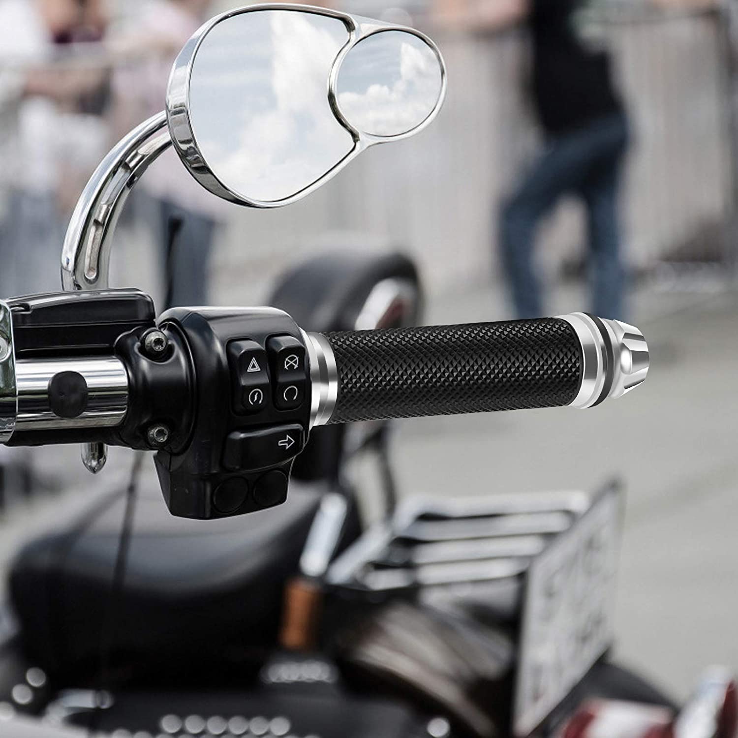 Motorcycle Hand Grips With Bar End Cap, Racing Cnc Aluminum & Soft Rubber Handlebar Universal For 7/8'(22Mm) Handle Bar