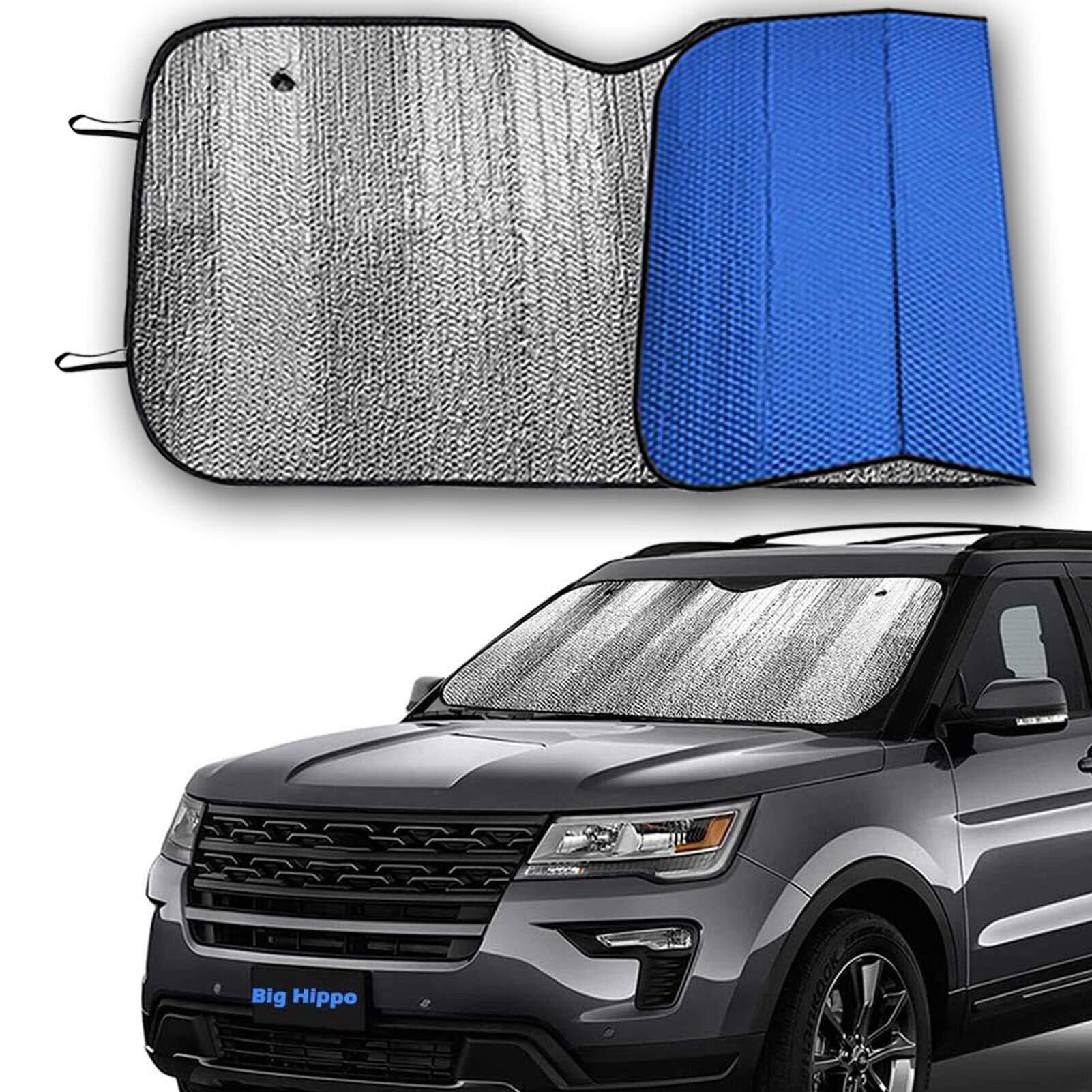 Big Hippo Windshield Sun Shade Uv Rays Sun Visor Shade,Auto Front Windshield Sunshade Protector Car Folded Sun Shield Shade,Keeps Vehicle Cool - Blue (Size: 55.16X 27.5)