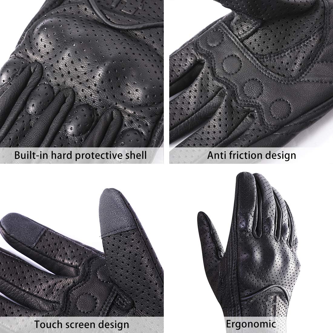 Harssidanzar Motorcycle Gloves for Men Touchscreen Perforated for Summer Riding GM028, Black(Perforated Upgrade), Size X-Small