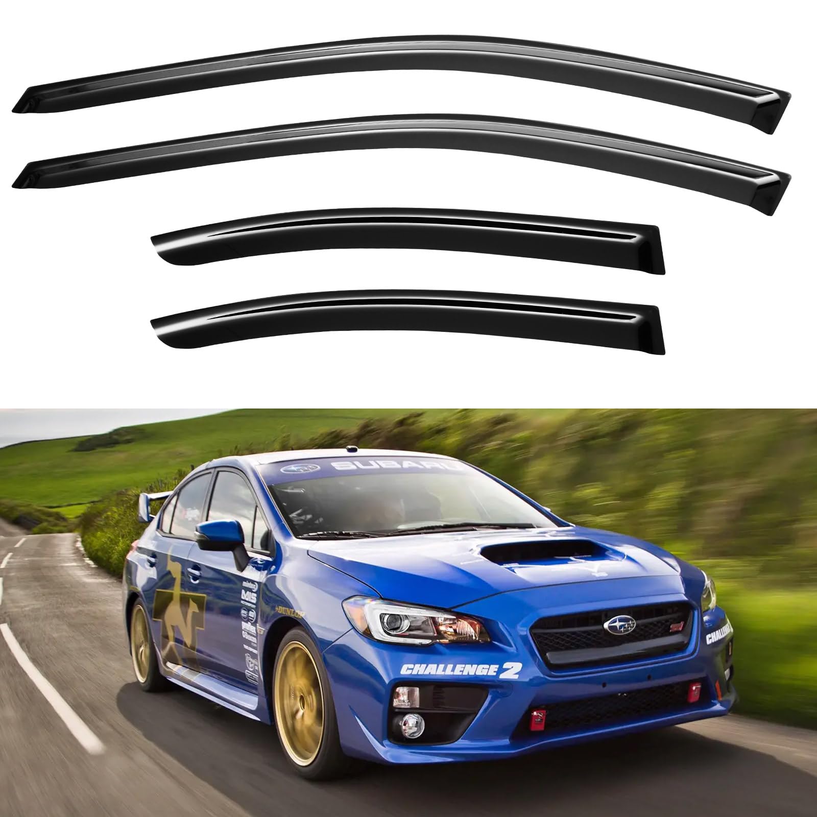 YQAUTEC Window Visors Rain Guards Shield Compatible with 2015-2021 Subaru WRX, Window Wind Deflectors Vent Shades for 15-21 Prem