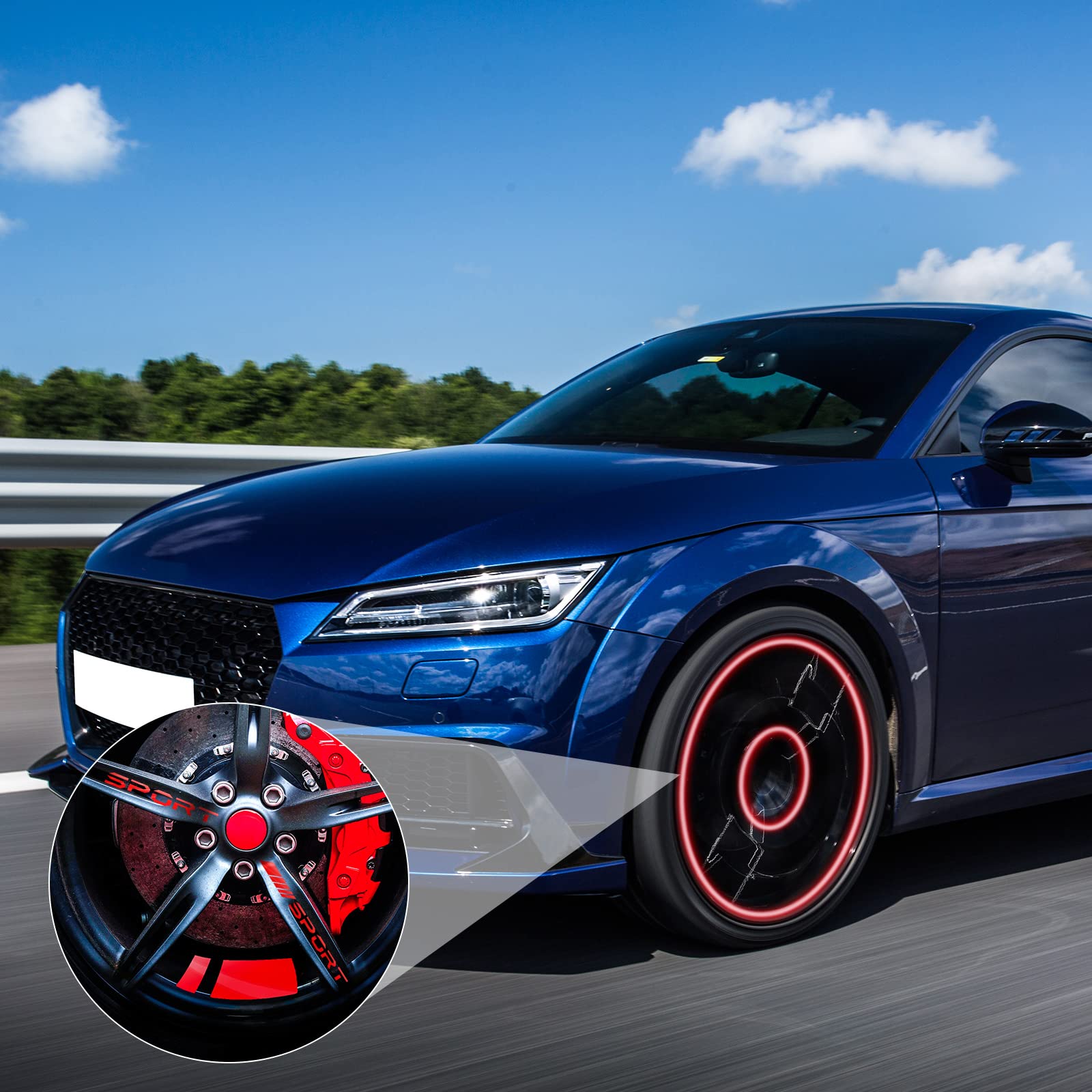 12 Pcs Wheel Rim Decal Stripes Set Sport Emblem Reflective Stickers, Auto Racing Sport Logo Decals Waterproof Wheel Stripe Car R