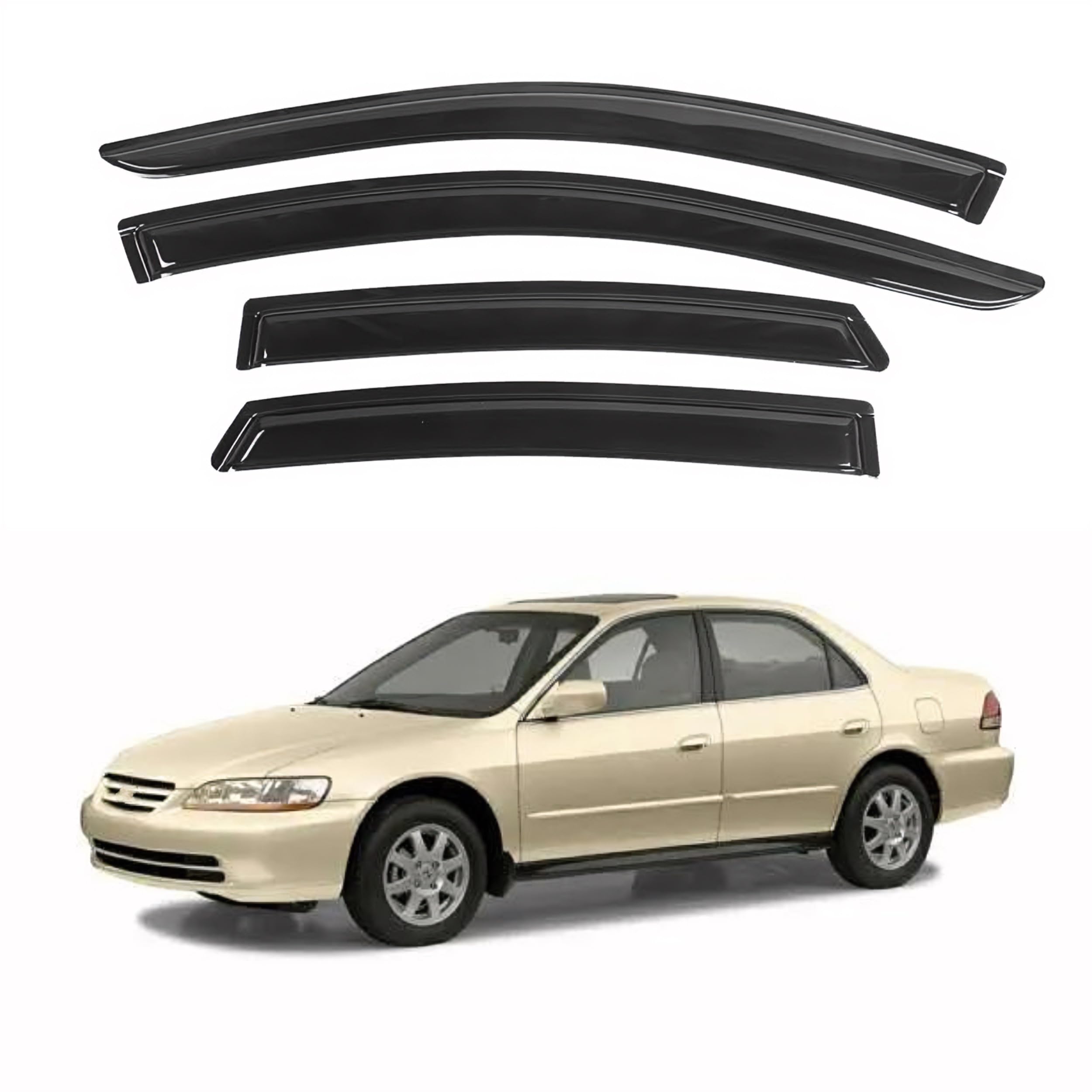 Ig Window Visor For Honda Accord Sedan 1998-2002, Rain Guard Tape-On Extra Durable Sun Wind Side Vent Window Deflector Mugen Sty