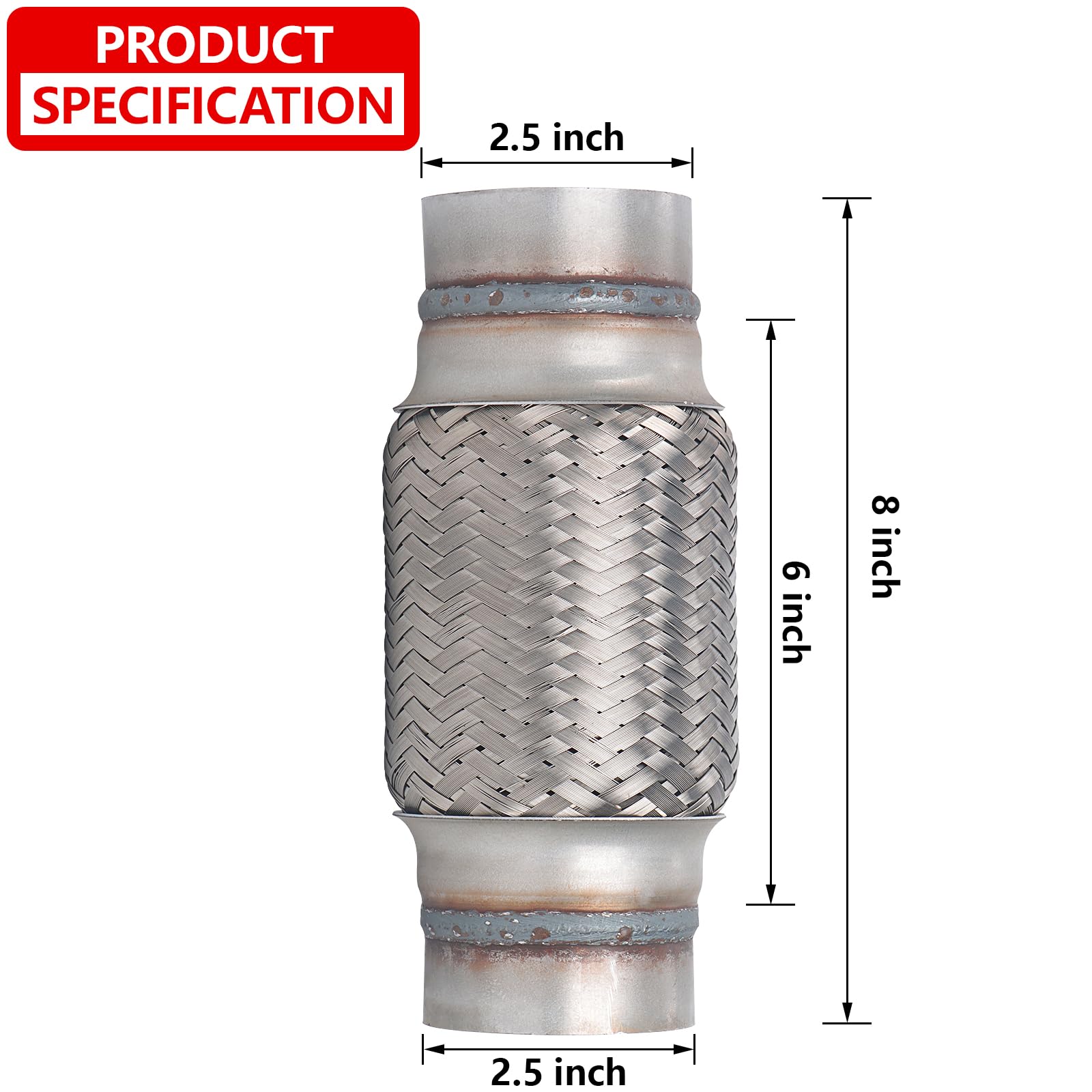 Autarboor 2 Pcs Exhaust Flex Pipe, 2.5''X 6''Stainless Steel Heavy Duty Exhaust Flex Pipe, Double Braid Exhaust Flex Tube, Overa