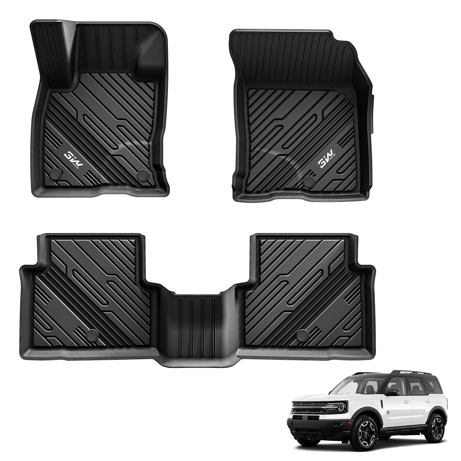 3W Floor Mats Fit For Ford Bronco Sport 2021 2022 2023 2024 2025 All Weather Tpe Car Accessories Custom Fit Full Set Ford Bronco