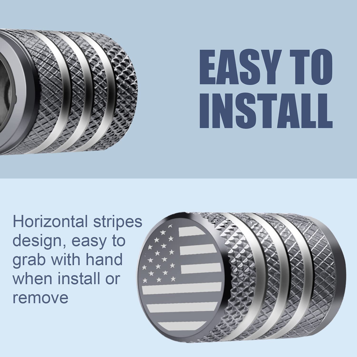 Tire Valve Stem Cap Cover - (5 Pack) Tire Air Cap Metal With Plastic Liner Corrosion Resistant Leak-Proof American Flag For Car Truck Motorcycle Bike Grey