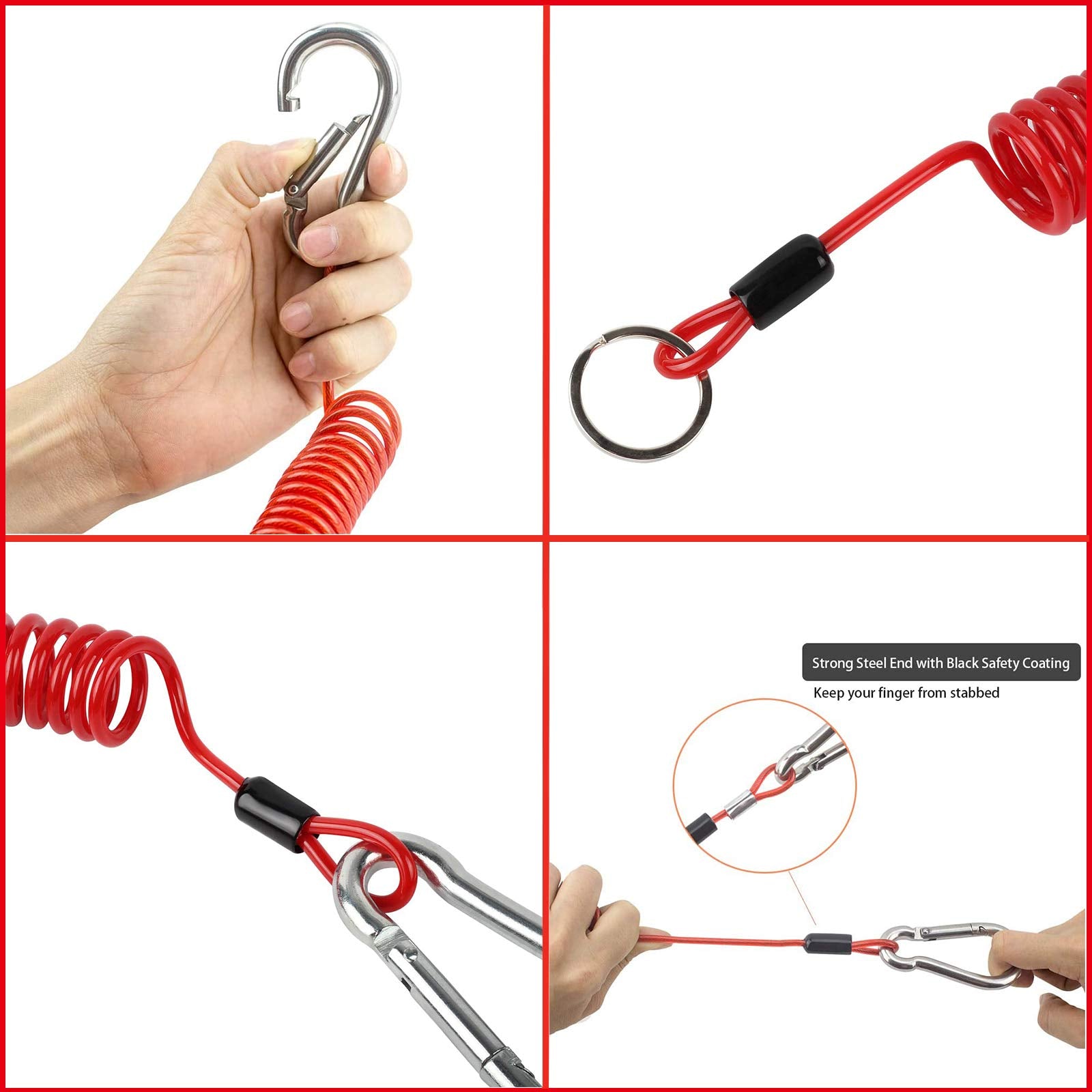 Dpei Xuan 4Pcs Breakaway Trailer Cable, Trailer Brake Cable, Rv Stainless Steel Spring Towing Coiled Wire, Heavy Duty Steel Wire