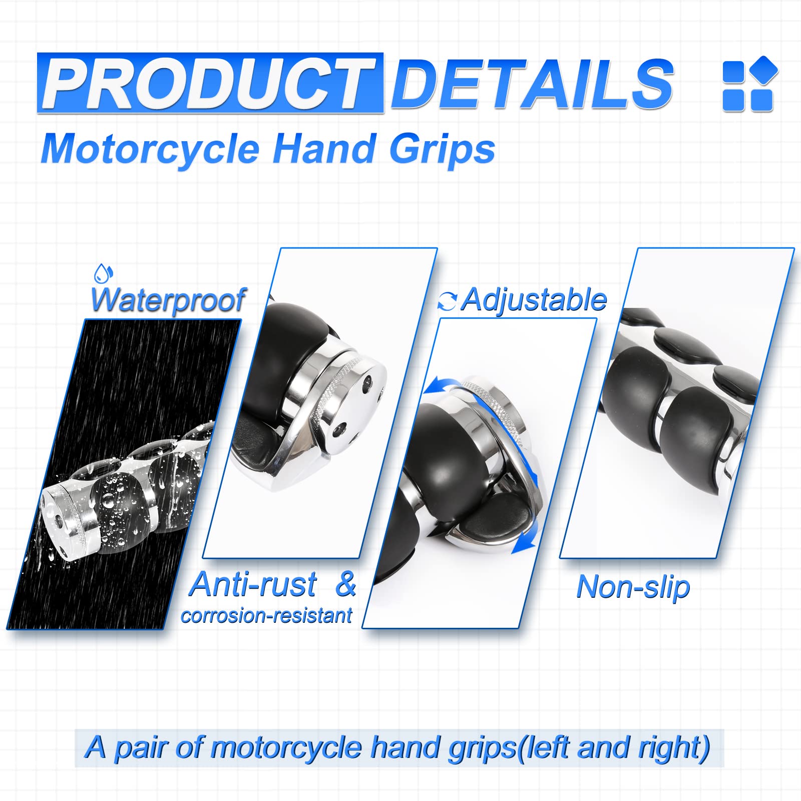 Oxmart Motorcycle Handle Grips Universal 1'' Chrome Hand Grips With Anti-Slip Rubber Design And Throttle Assist Fit For Harley Yamaha Suzuki Honda Kawasaki