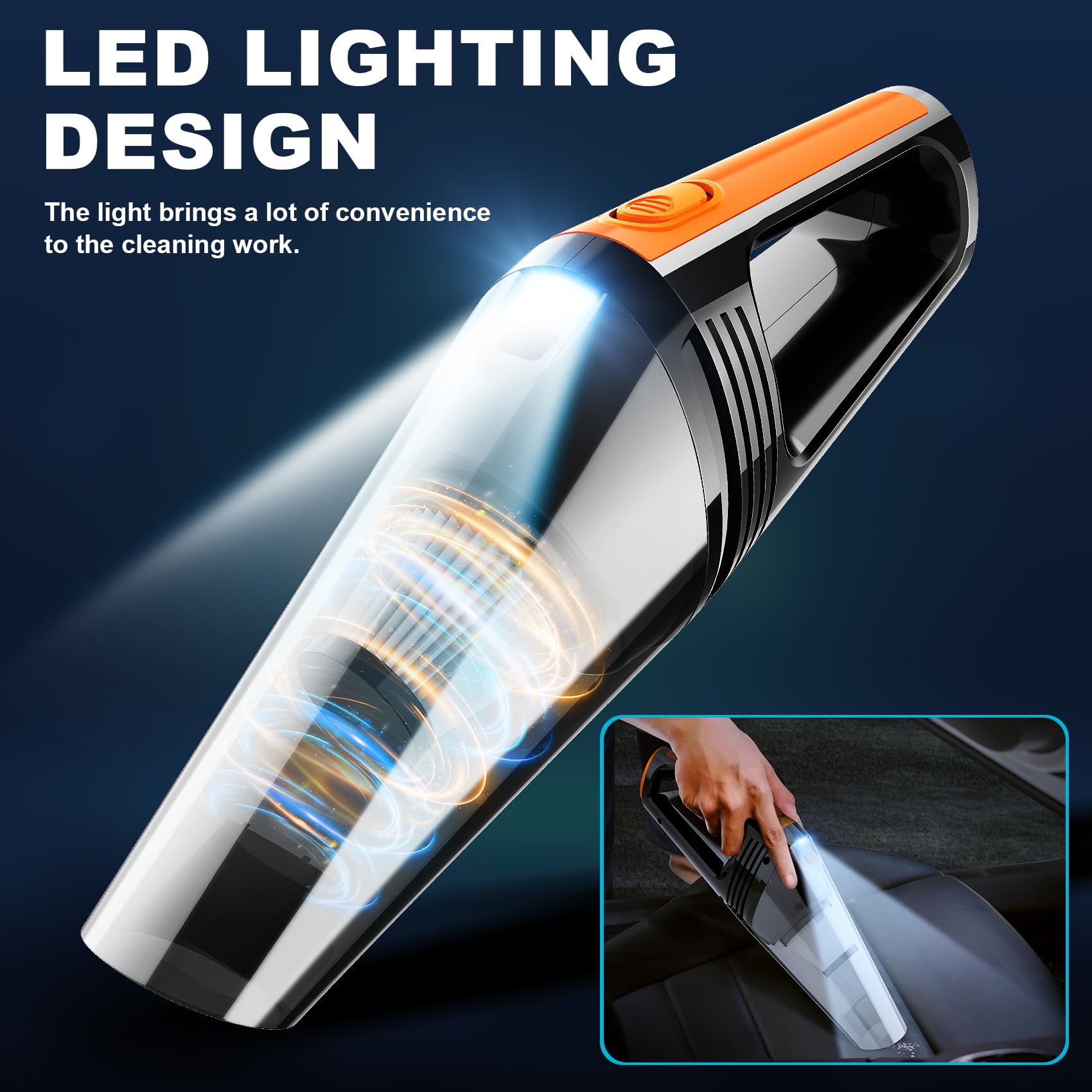 Fresmol Car Vacuum, Portable Car Vacuum Cleaner High Power 8000Pa, Small 12V Handheld Vacuum With Led Light,16.4Ft Corded, Deep