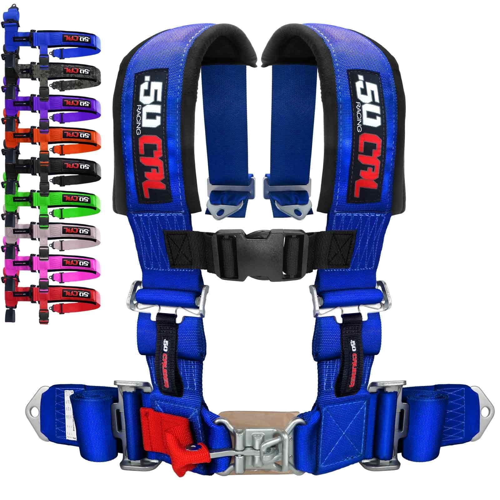 Blue 4 point harness for bucket seat with quick latch release, 9 colors to choose from, racing harness 4 point race car UTV RZR 