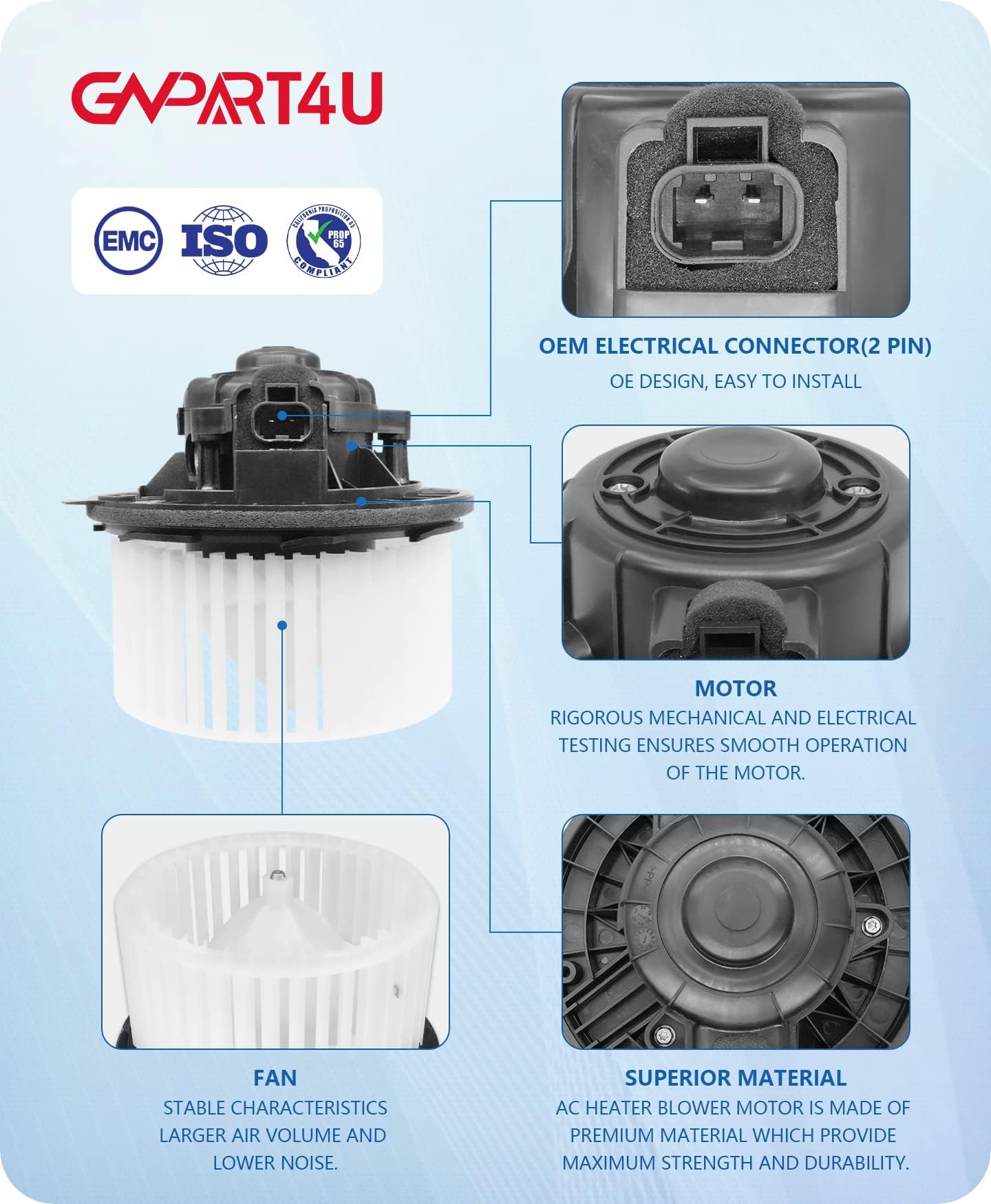 Gvpart4U Front Blower Motor 22741027 2007 2008 2009 2010 2011 2012 2013 2014 Chevy Tahoe Silverado Avalanche Suburban, For Gmc Y