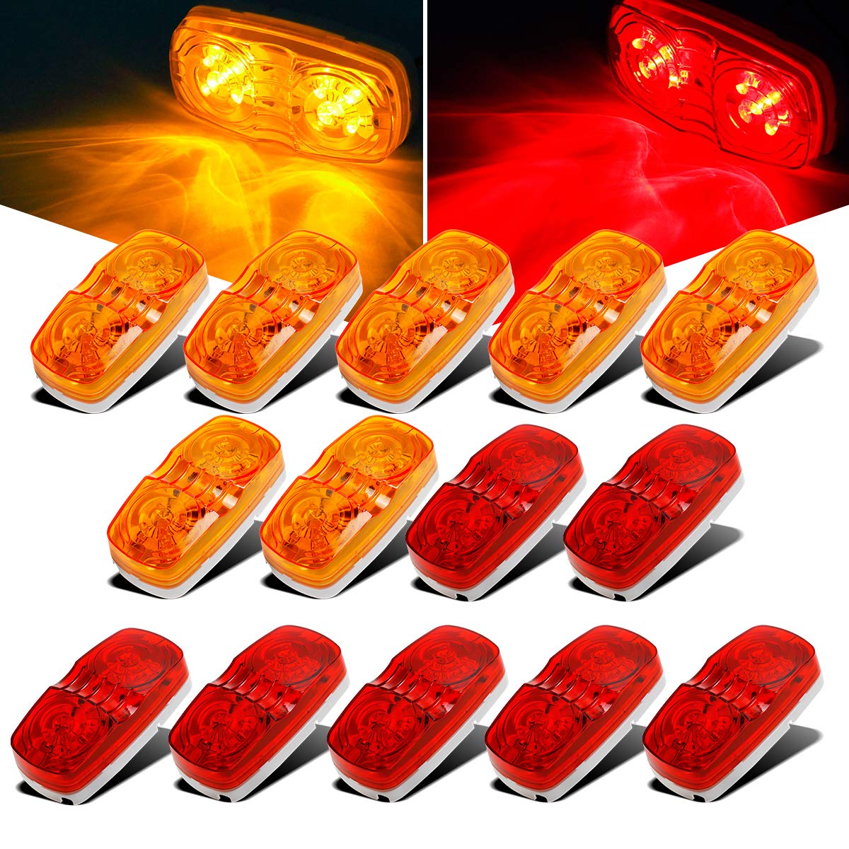 Partsam 14x LED Trailer RV Marker Light, Amber/Red, 10 Diodes, 4x2in Clearance Light, DOT Approved, Surface Mount for Camper Truck