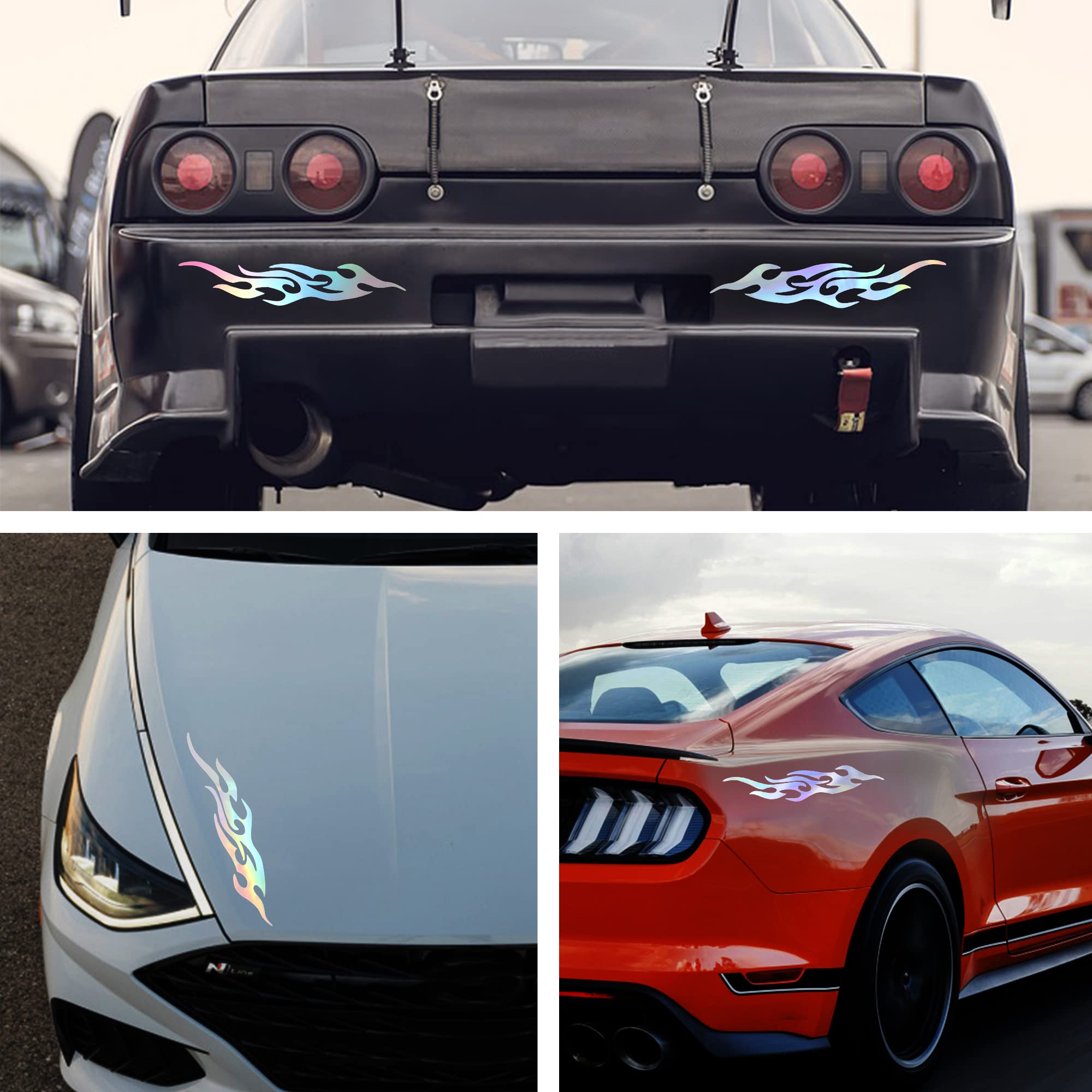 TOMALL 2 Pcs 40cm Flame Reflective Sticker for Car Flame Racing Sports Stripe Decal for Golf Cart Vinyl Waterproof Decal Decorat