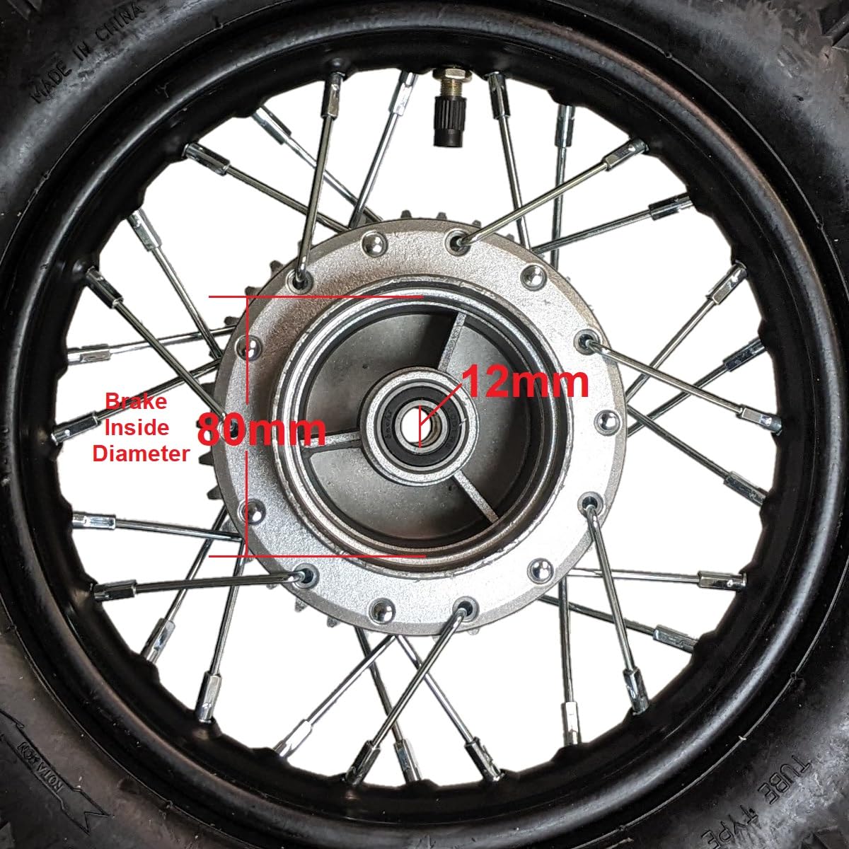 10' Rear Wheel Rim Tire Assembly 12Mm Bearing For 50Cc 70Cc 90Cc 110Cc Dirt Pit Pro Trail Bike Crf50 Drz70 Pw50 Bbr50 Ttr50 Drz50 Ssr 3.00-10 80/100-10 1.4X10 (Tire 3.00-10 No Drum Brake)