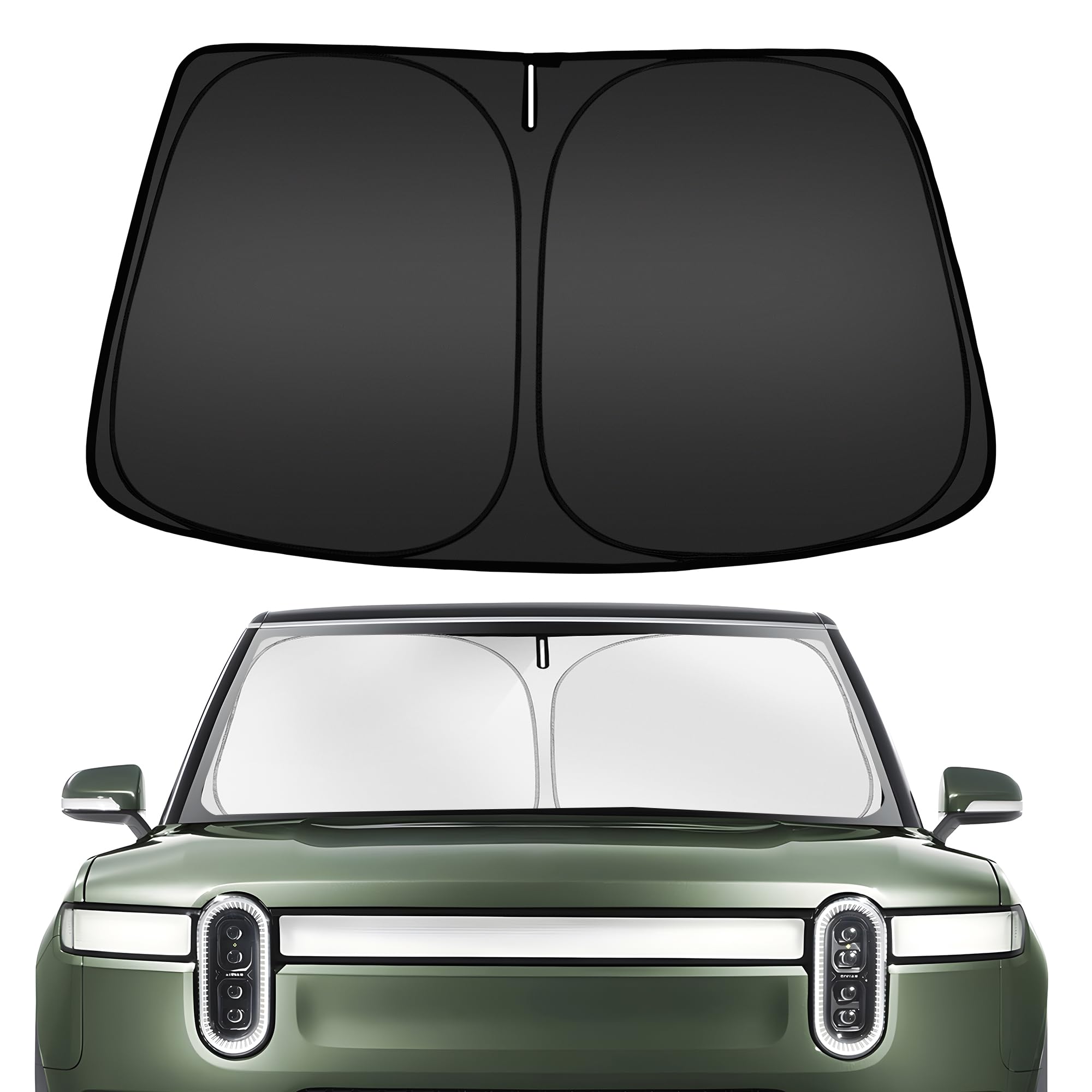 Arismotor Windshield Sun Shade For Rivian R1S 2022-2025, Custom Fit Foldable Front Window Sunshade Sun Visor Protector, Block Uv