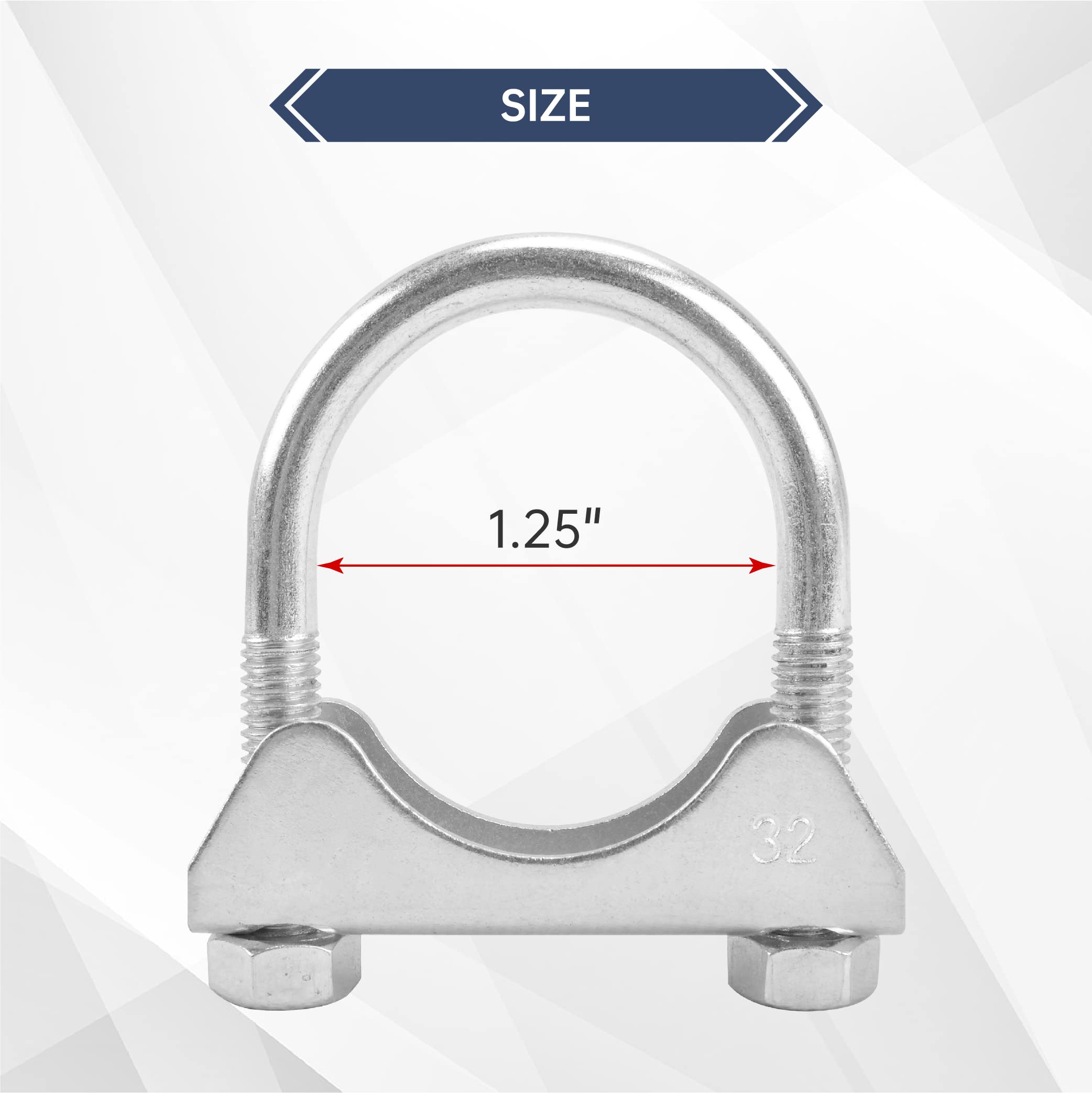 Batoneco 1.25'' U Bolt Clamp, Muffler Exhaust Clamps,1-1/4 Inch Saddle Style Heavy Duty Mild Steel(2-Pack)