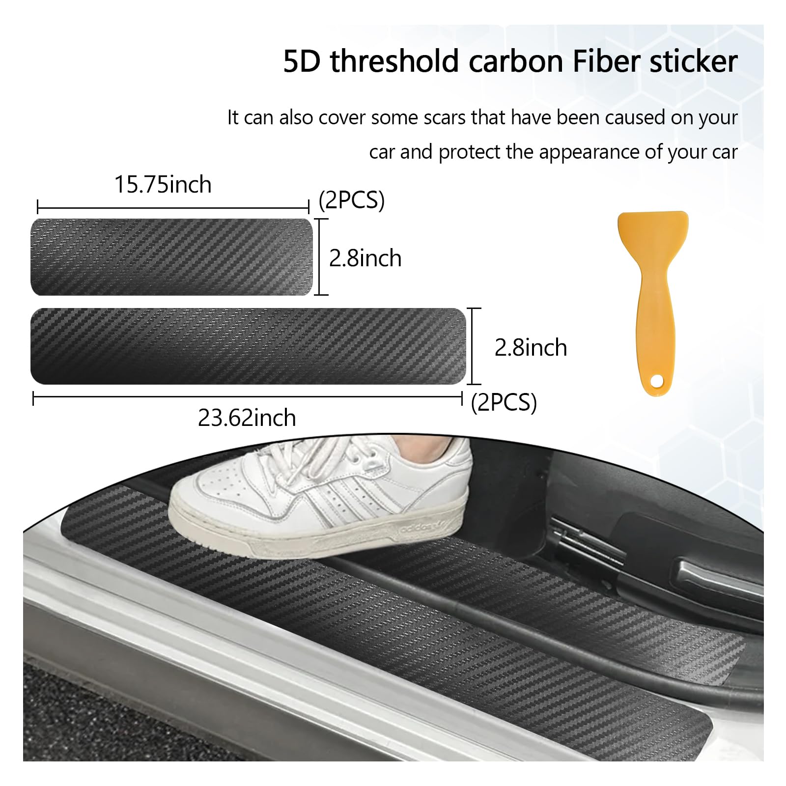 Dickno 4 Pcs Car Door Sill Protector, 5D Carbon Fiber Auto Door Entry Edge Guard Protection Trim, Anti-Scratch Threshold Cover Strips, Sill Protection Sticker For Car Suv Truck (Black)