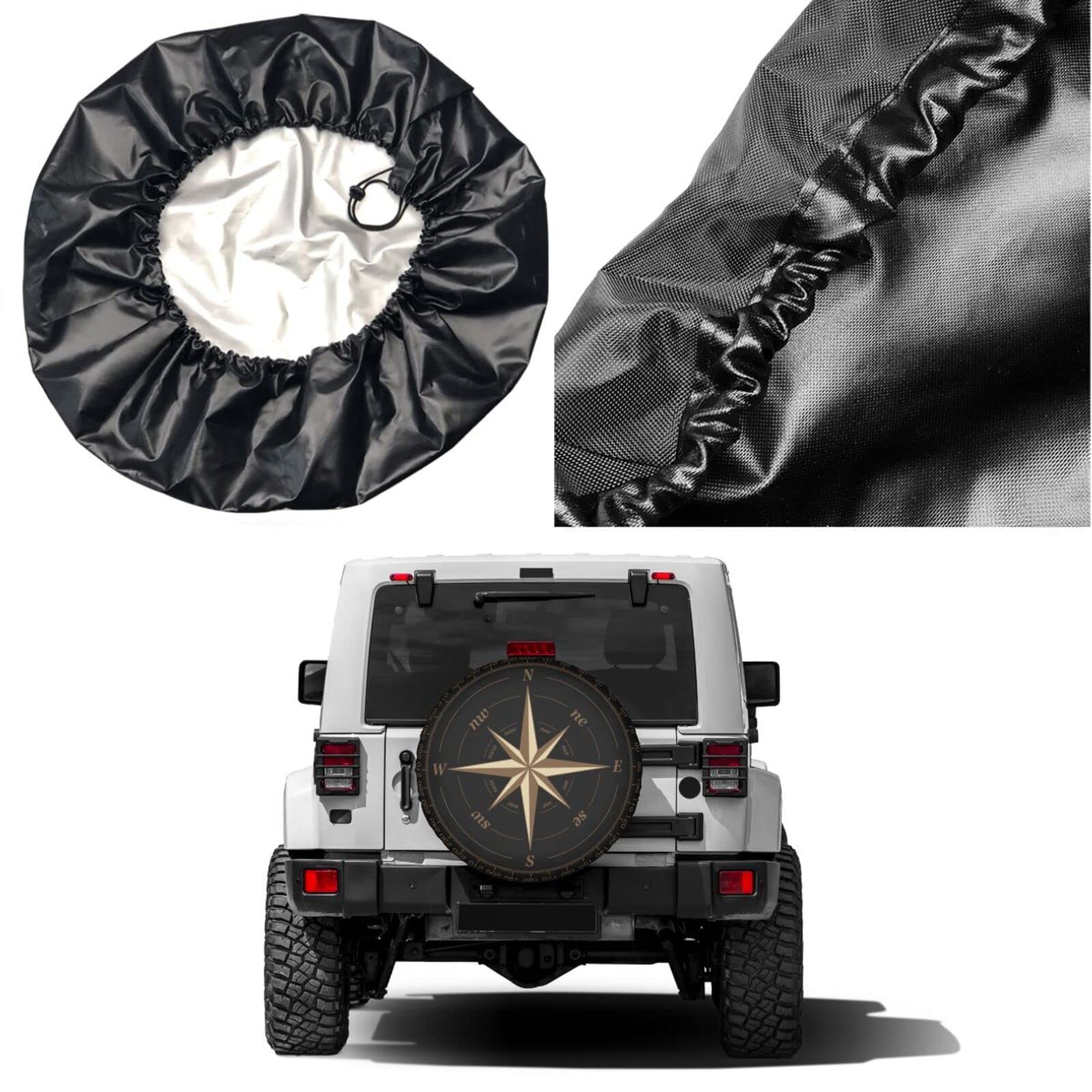 Foruidea Compass Rose Black Spare Tire Cover Dust-Proof Wheel Tire Cover Fit Trailer, Rv, Suv And Many Vehicle 17 Inch
