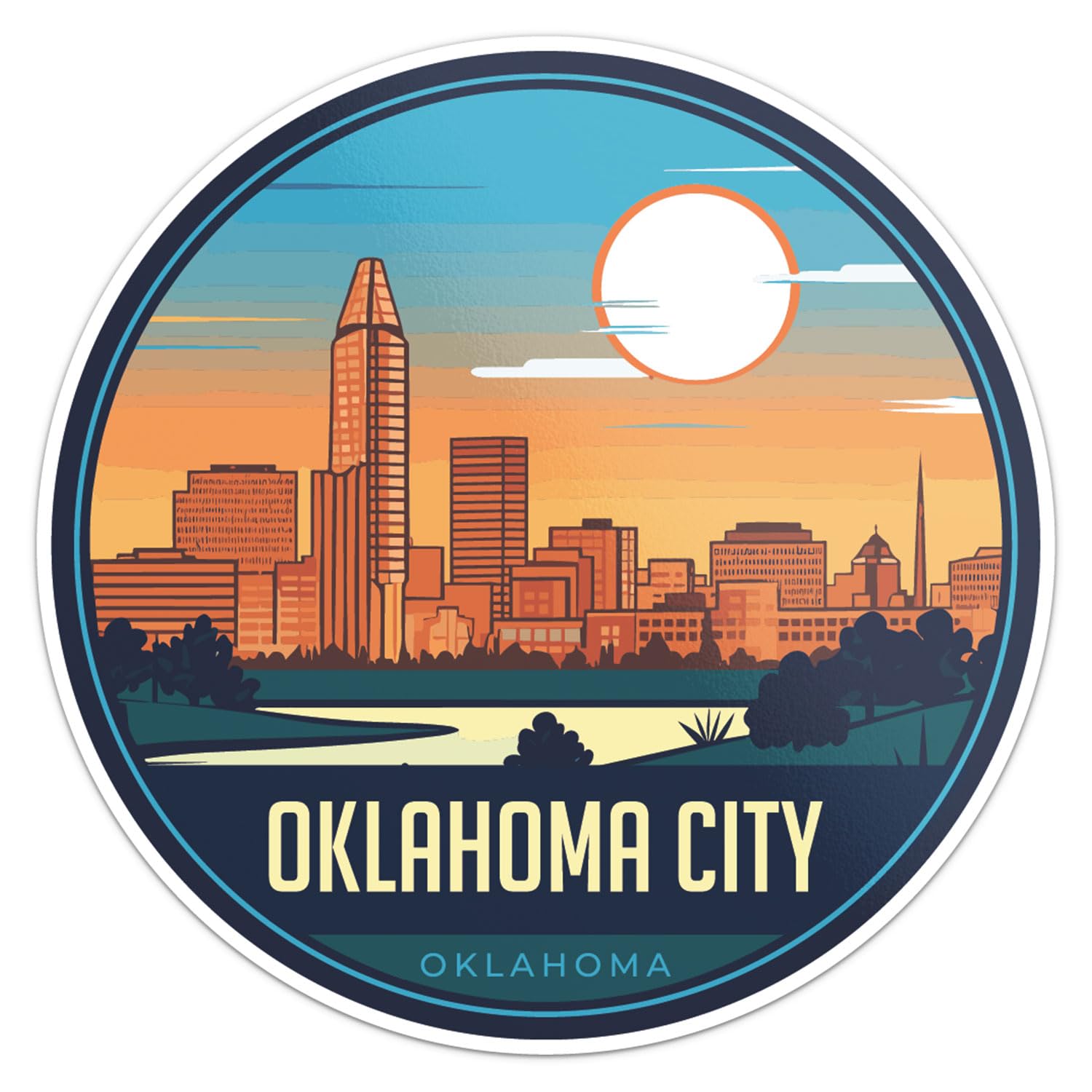 Oklahoma City Sticker - Waterproof Vinyl Decal for Car Bumper, Laptop, Water Bottle, Wall, and Window, Size - 3'' Longer Side