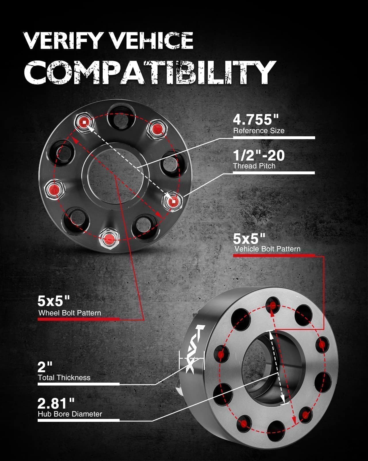 KAX 5x5 Wheel Spacers,2 inch 5 Lug Hub Centric Wheel Spacers fit for Wrangler, Wrangler JK, Grand Cherokee, Commander with 1/2''