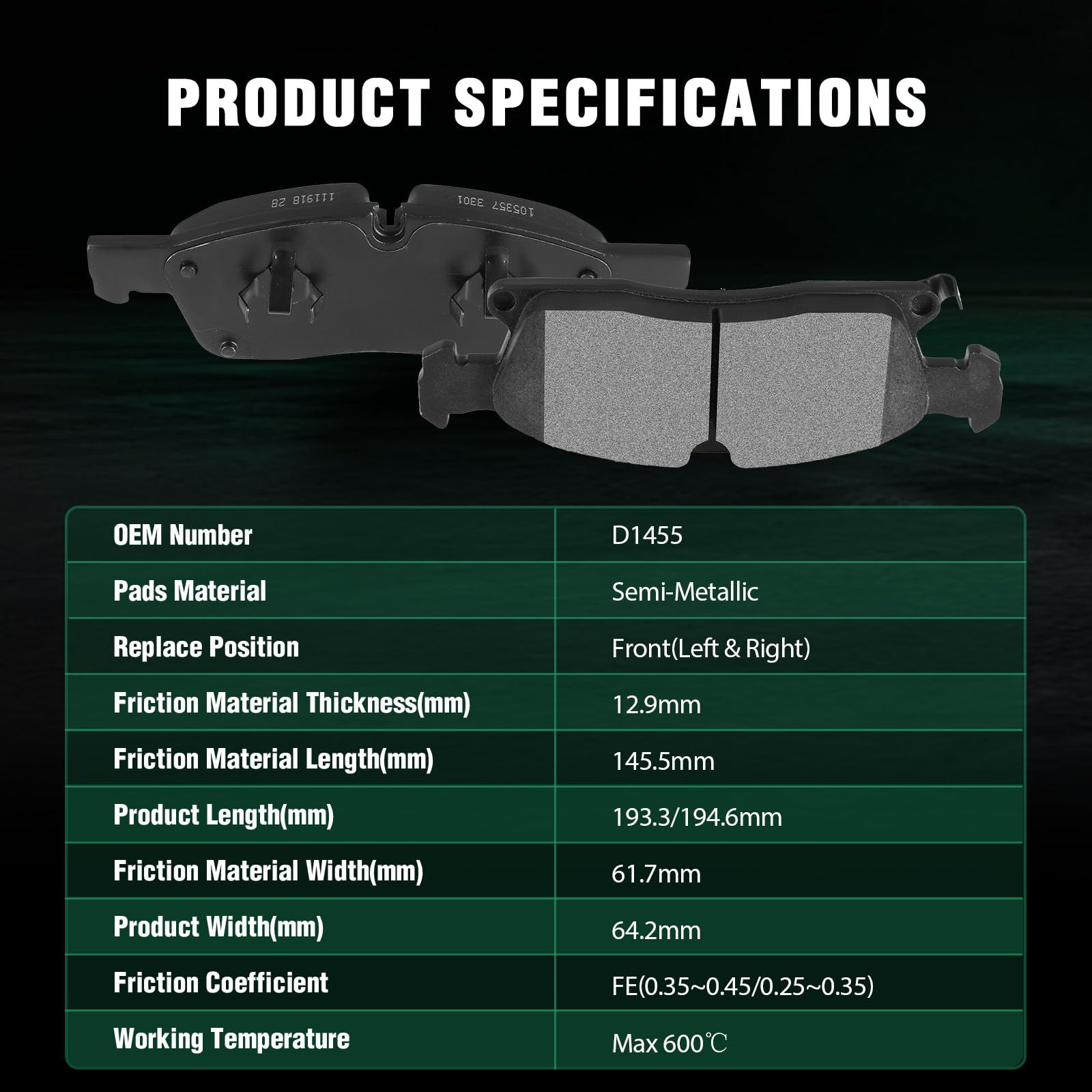 Automuto 4Pcs Front Semi-Metallic Disc Brake Pads Set D1455 For Dodge Durango For Jeep Grand Cherokee For Mercedes-Benz Gl350 Gl