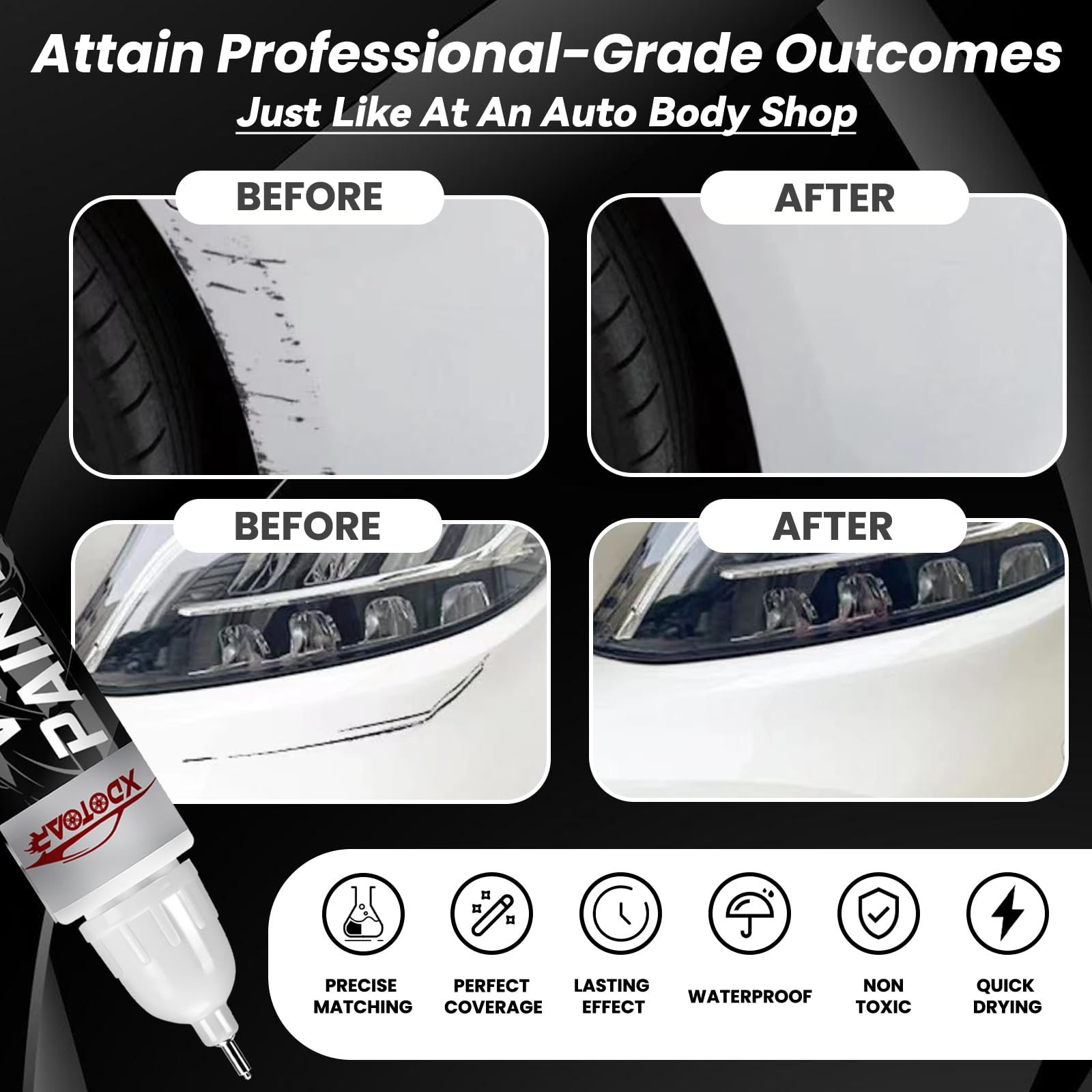 White Car Paint Touch Up Pen, Color Accurate Touch Up Paint For Cars, Professional Automotive Paint Scratch Repair, Lasting Auto