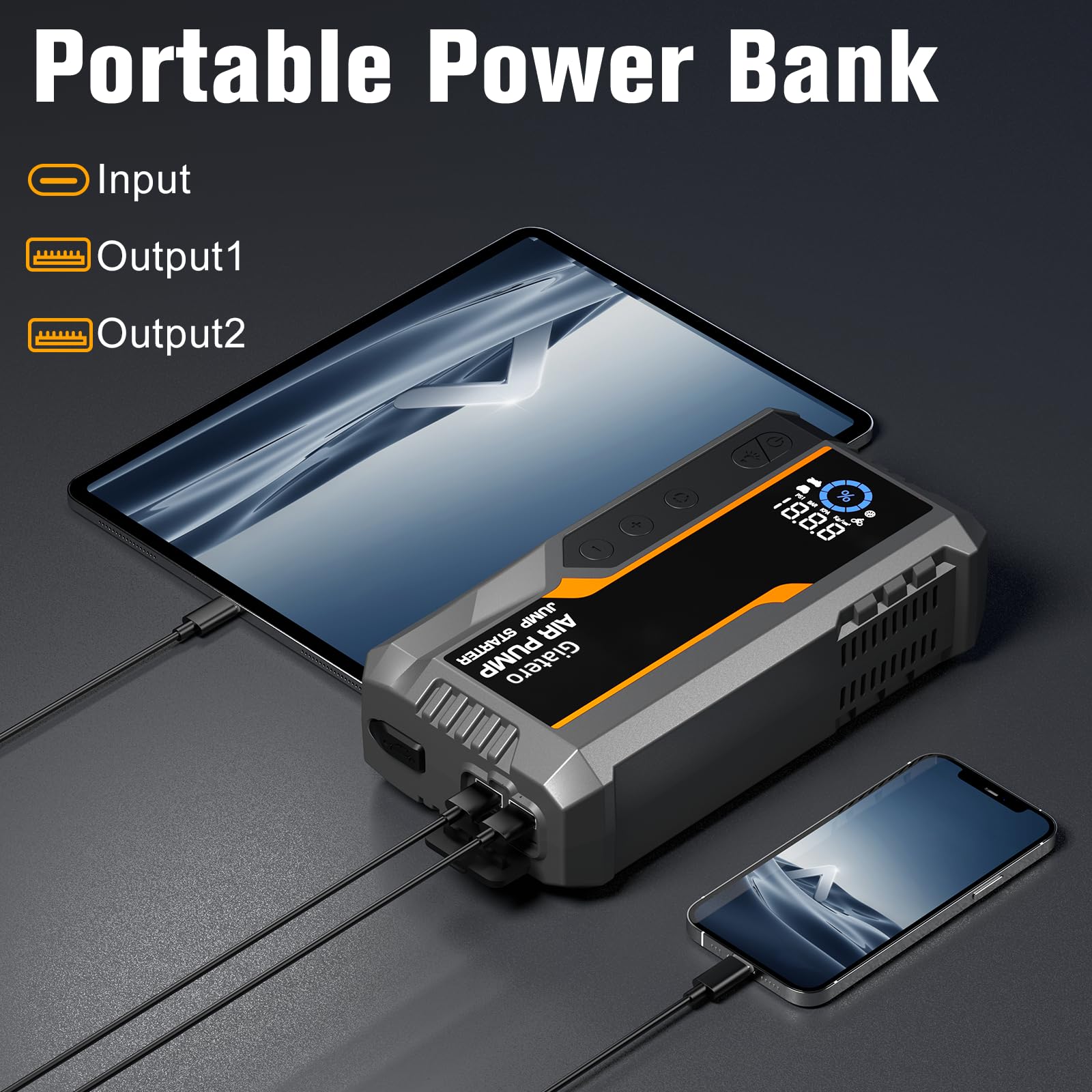 Giatero Jump Starter with Air Compressor, 4000A 150PSI Car Battery Jump Starter Portable (All Gas/10.0L Diesel), 12V Jump Box Ba