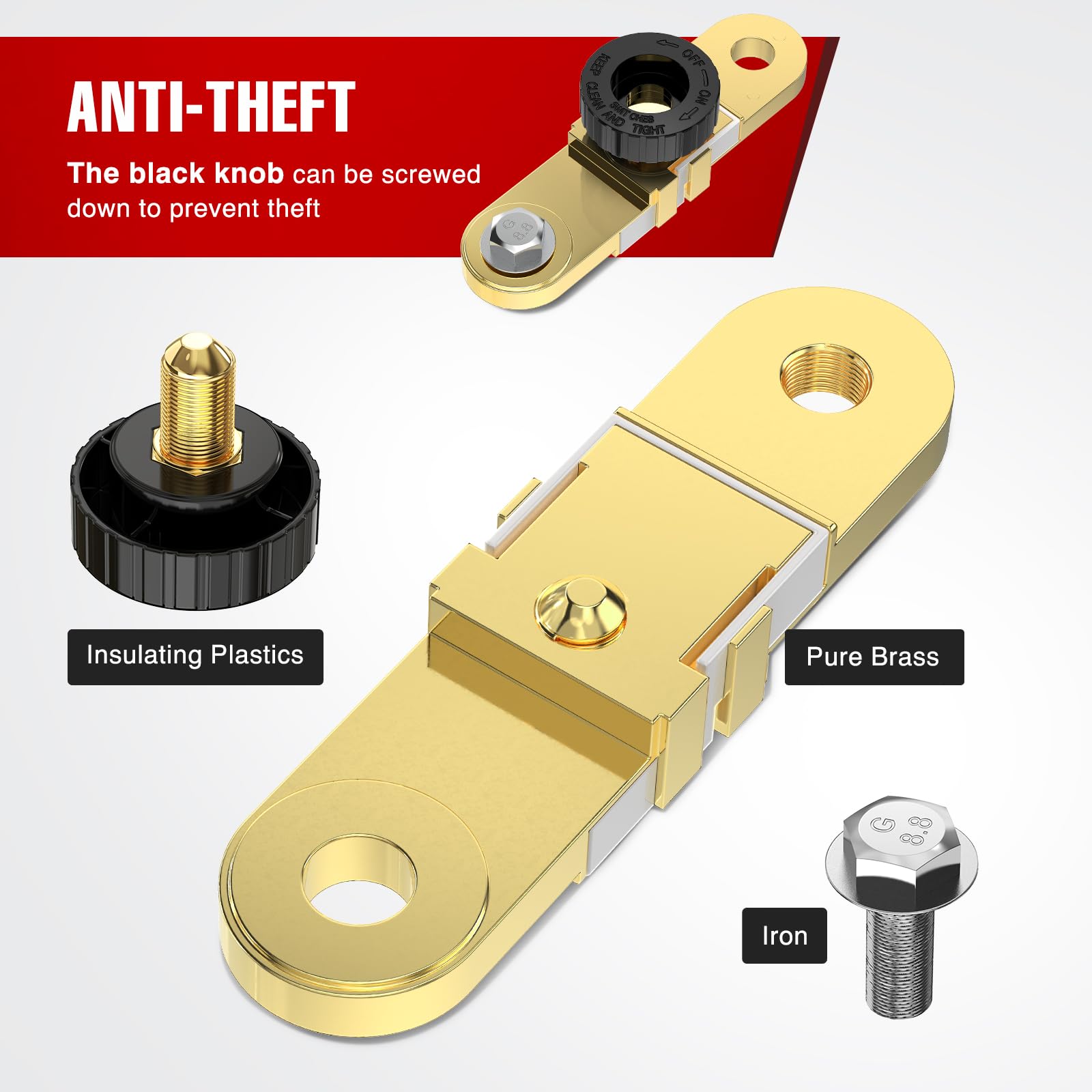 Nilight Side Post Battery Switch Heavy Duty 12Dvc 125A Negative Kill Power Master Cut Off Isolator With Knob Quick Disconnect Fo