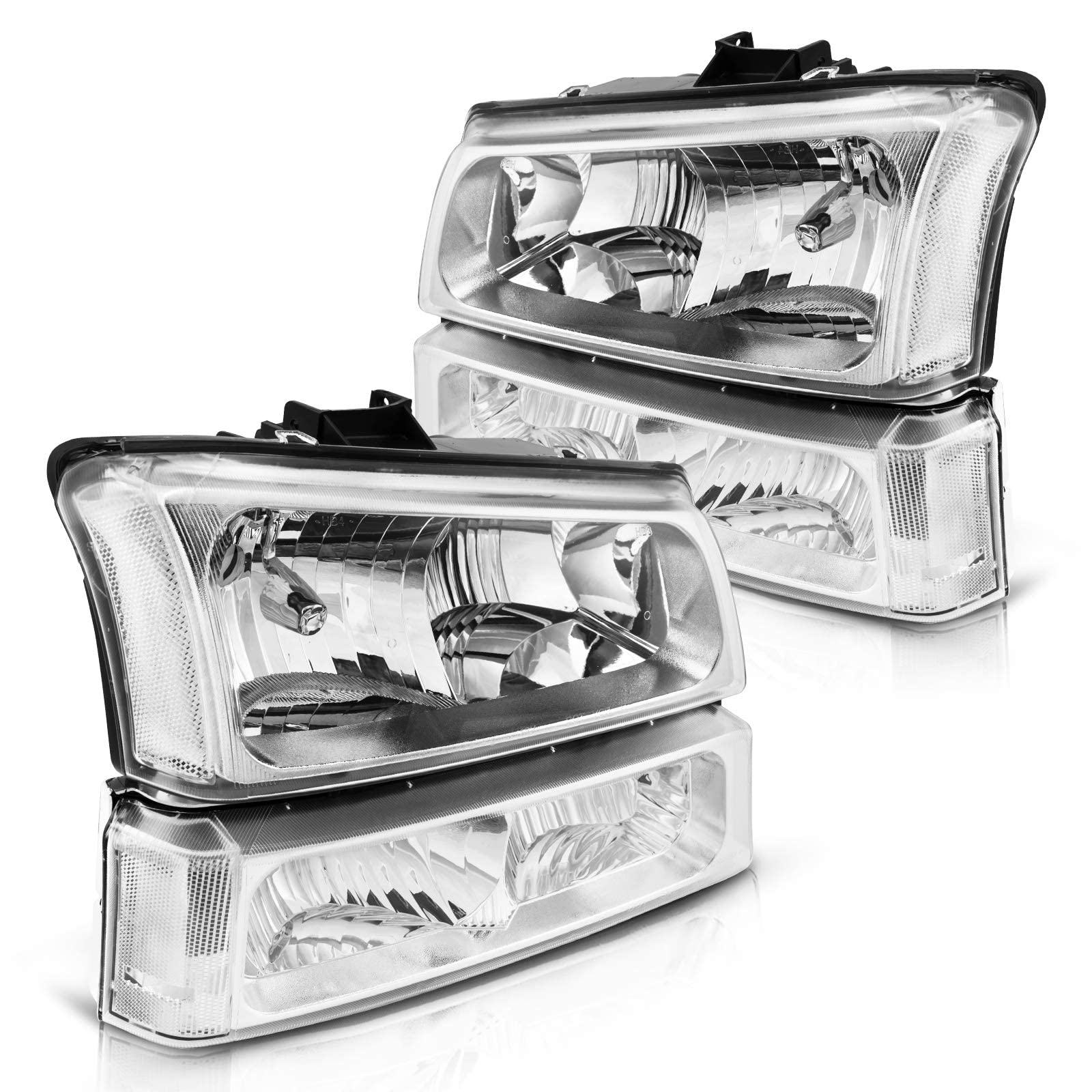Torchbeam Silverado Headlight From, Replacement Headlight Assembly For 2003-2006 Silverado/Avalanche 1500/2500/3500 Chrome Housing Clear Reflector Clear Lens Driver And Passenger Side