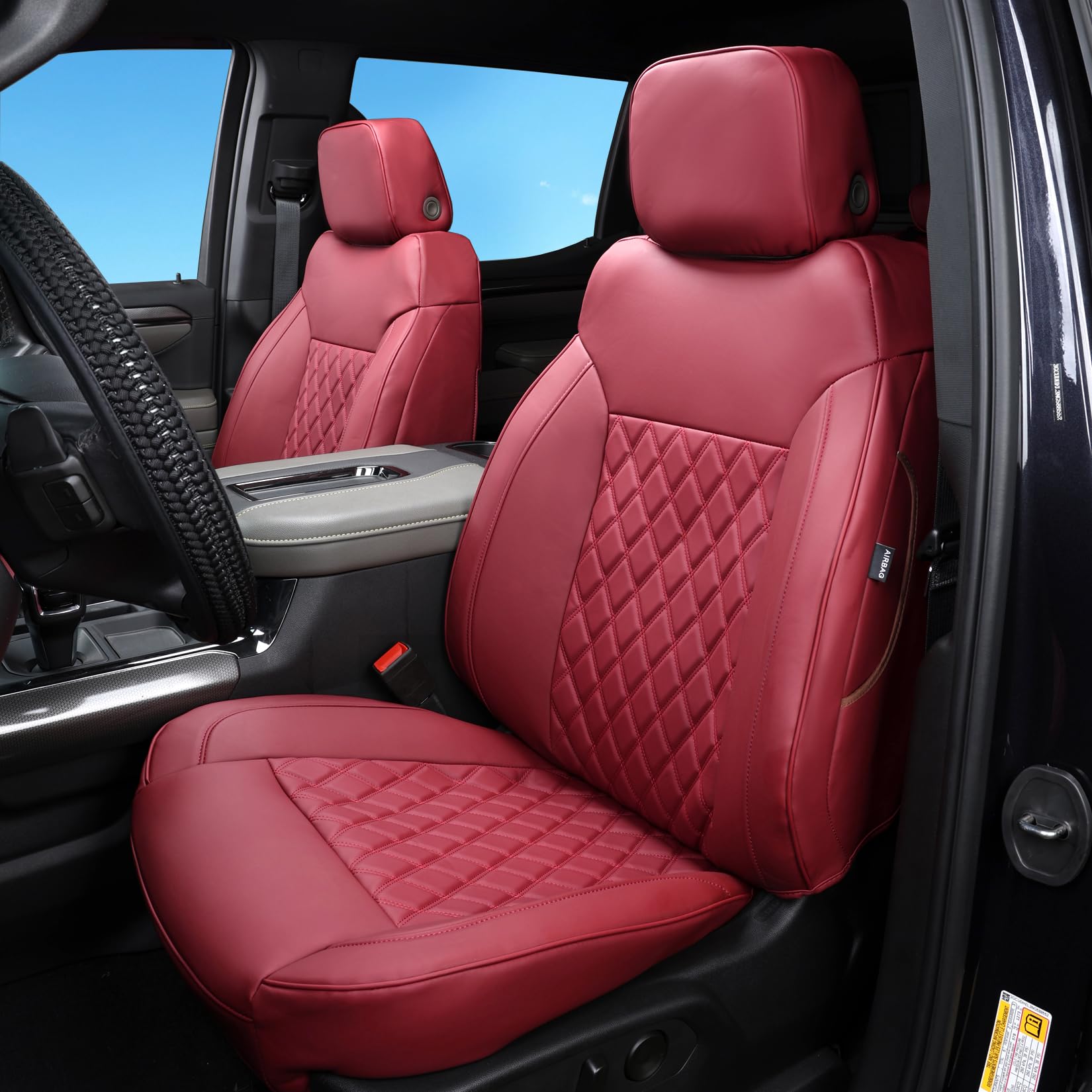 Tandi Custom Fit Silverado Seat Covers Full Set With Faux Leather For Chevy Silverado 2014 2015 2016 2017 2018 & For Gmc Sierra