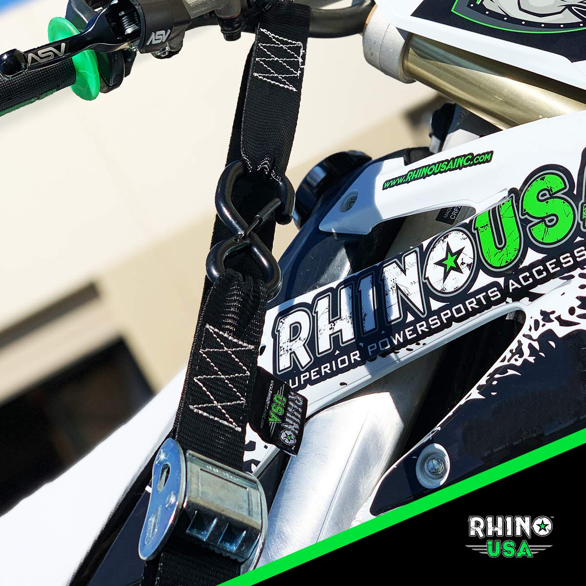 Rhino USA Motorcycle Tie Down Straps (2 Pack) Lab Tested 3,328lb Break Strength, Steel Cambuckle Tiedown Set with Integrated Sof