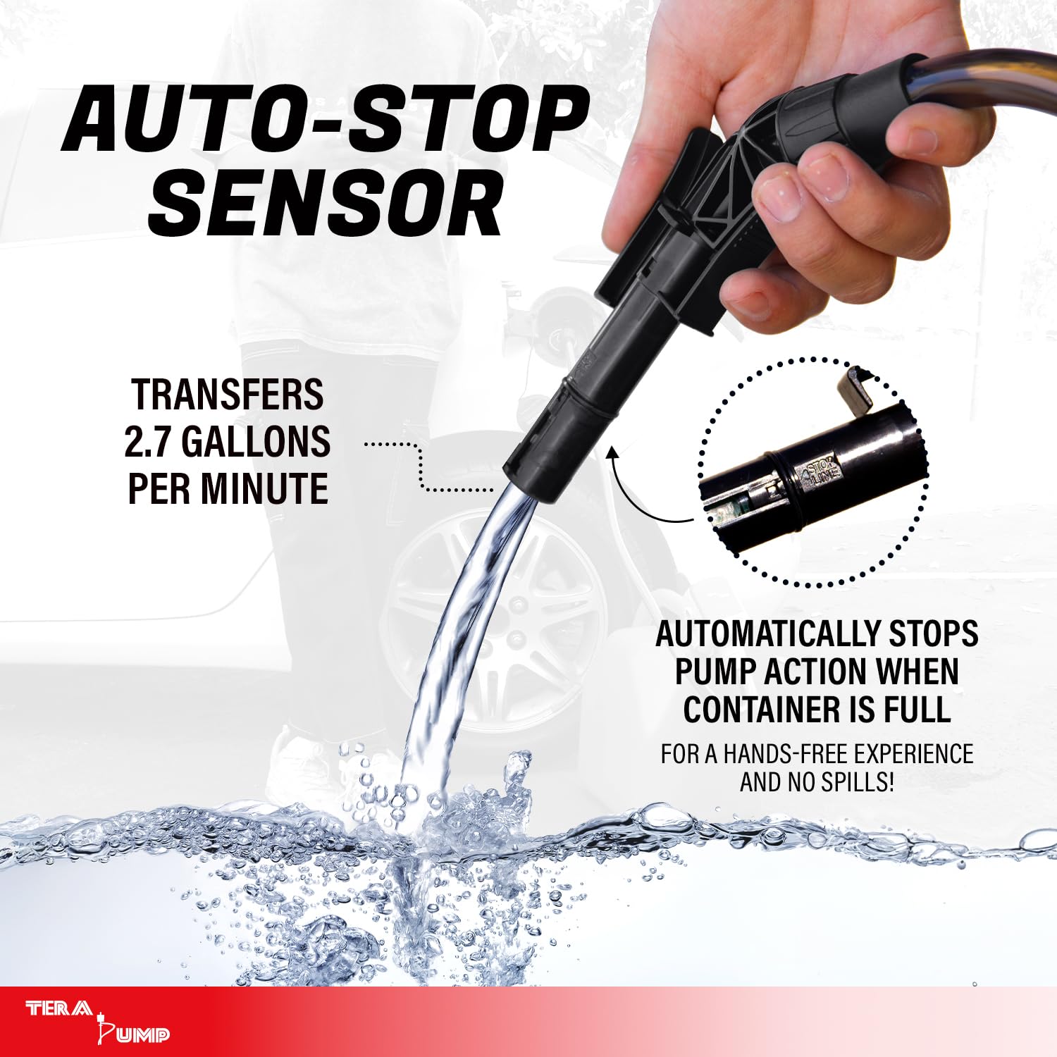 Tera Pump 5Th Gen Trfa01 Fuel Transfer Pump With Overfill Protection (2.7 Gpm) Universal Gas Can Adapter, 39.4 Inch Vinyl Hose, Liquid Transfer Pump For E15, E85, Gas, Diesel & More