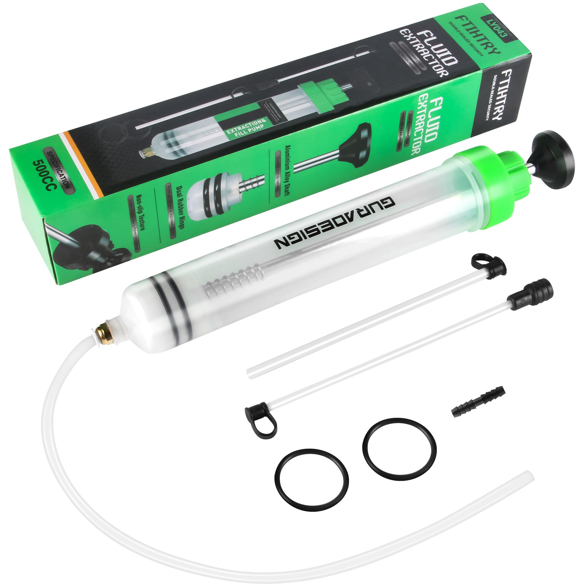 FTIHTRY 500CC Automotive Fluid Extractor Pump with Long Rubber Hose, Fluid Syringe Pump Manual Suction Vacuum Fuel Car Transfer,