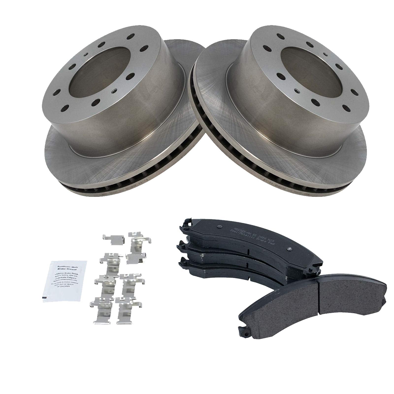 Trq Rear Brake Pad & Rotor Kit Brake Pads Brake Rotor Semi-Metallic Compatible With 2011-2019 Chevrolet Silverado 2500 Hd Silver